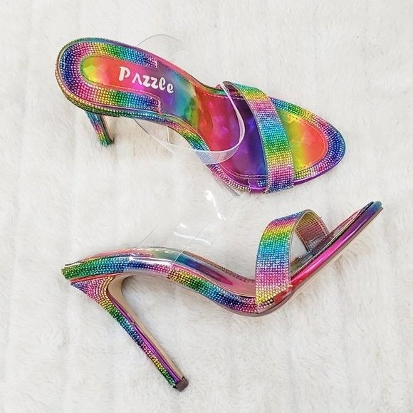 Other Lee Rainbow Hologram Rhinestone Slip On Double Strap High He Size US 8 / IT 38 - 9 Thumbnail