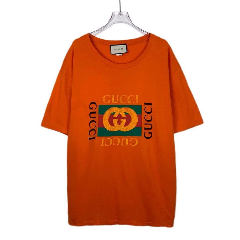 Gucci Logo letter printed round neck orange cotton short-sl