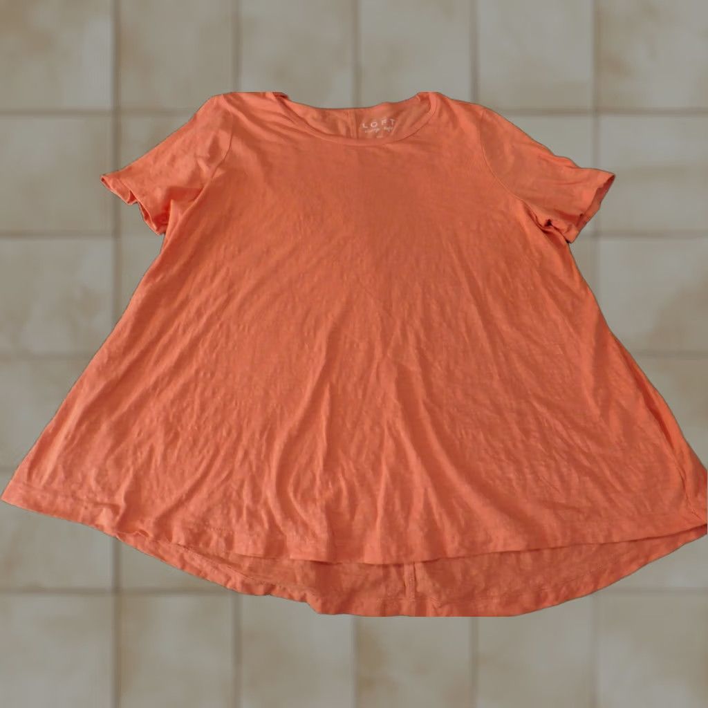Ann Taylor Ann Taylor Loft Blouse L Womens Maternity Orange Round Neck Short Sleeve Pullover Cotton Solid Ruffle Casual Casual Sleeve Boya? Size L / US 10 / IT 46 - 1 Thumbnail