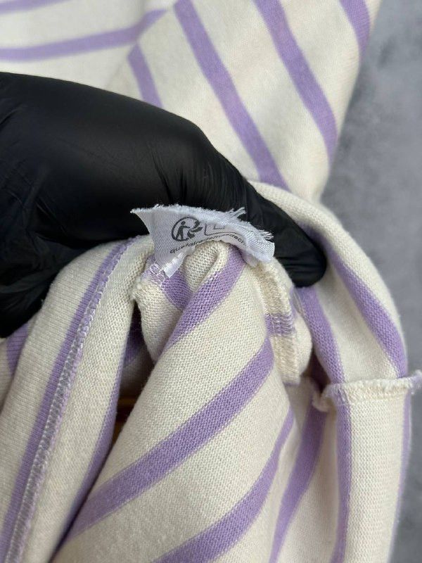 Sezane Sezane Colette Mariniere Ecru / Lilac Organic Cotton T-Shirt Size XS / US 0-2 / IT 36-38 - 14 Thumbnail