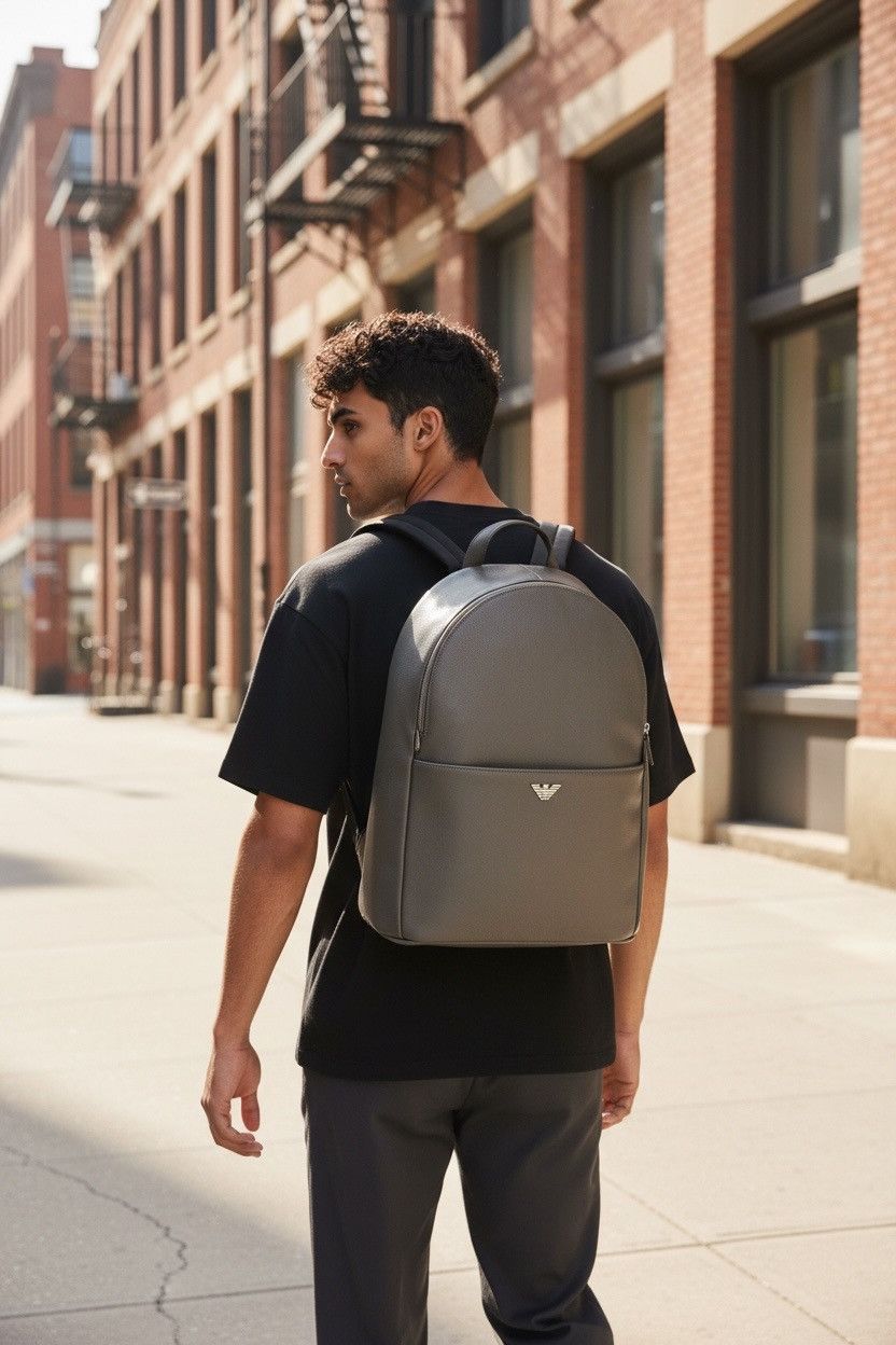 NWT $1233 Emporio Armani Leather Backpack Made In Italy
