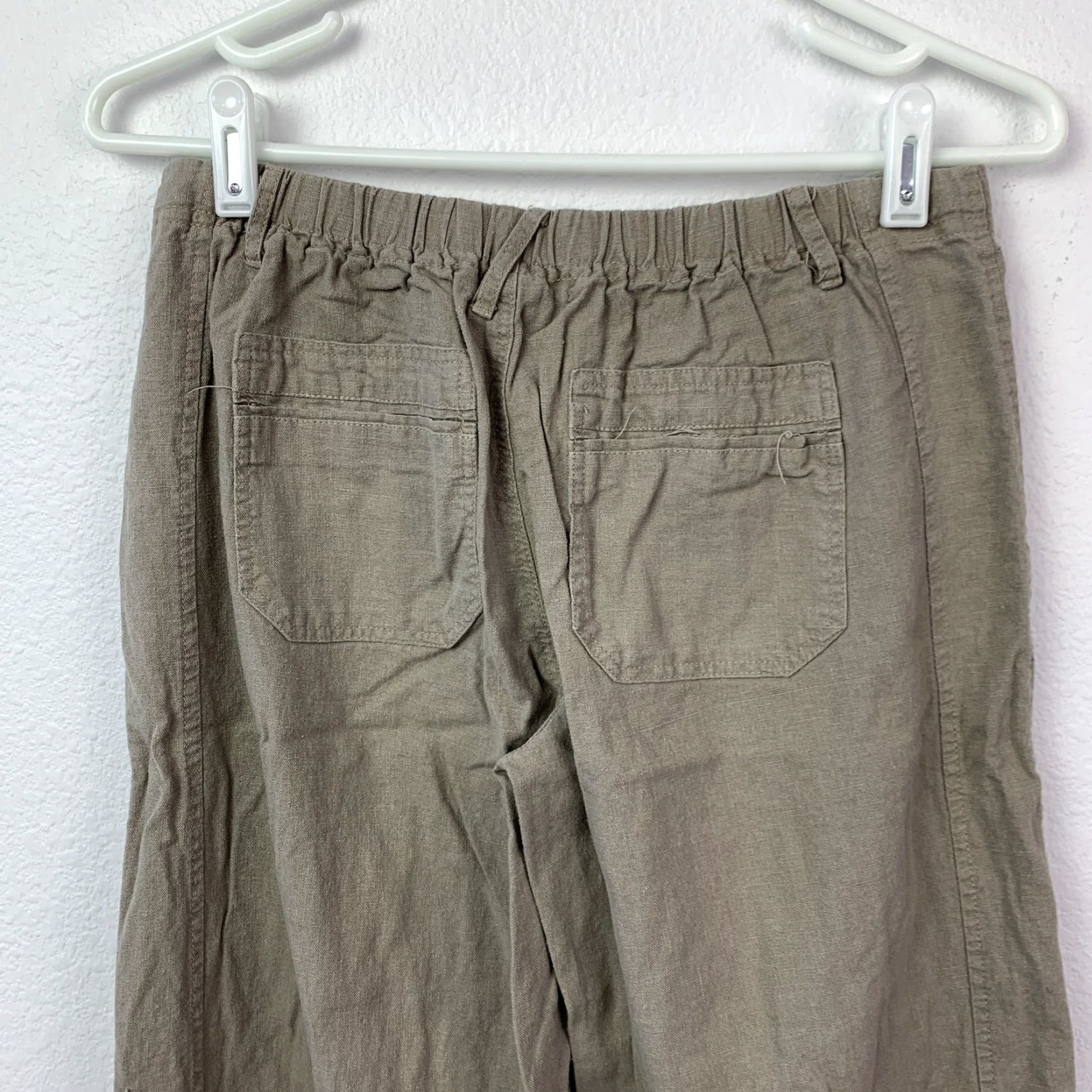 Vintage Just Living Women's XS Khaki Linen Blend Wide Leg Drawstring Elastic Waist Pants Size 26" / US 2 / IT 38 - 4 Thumbnail