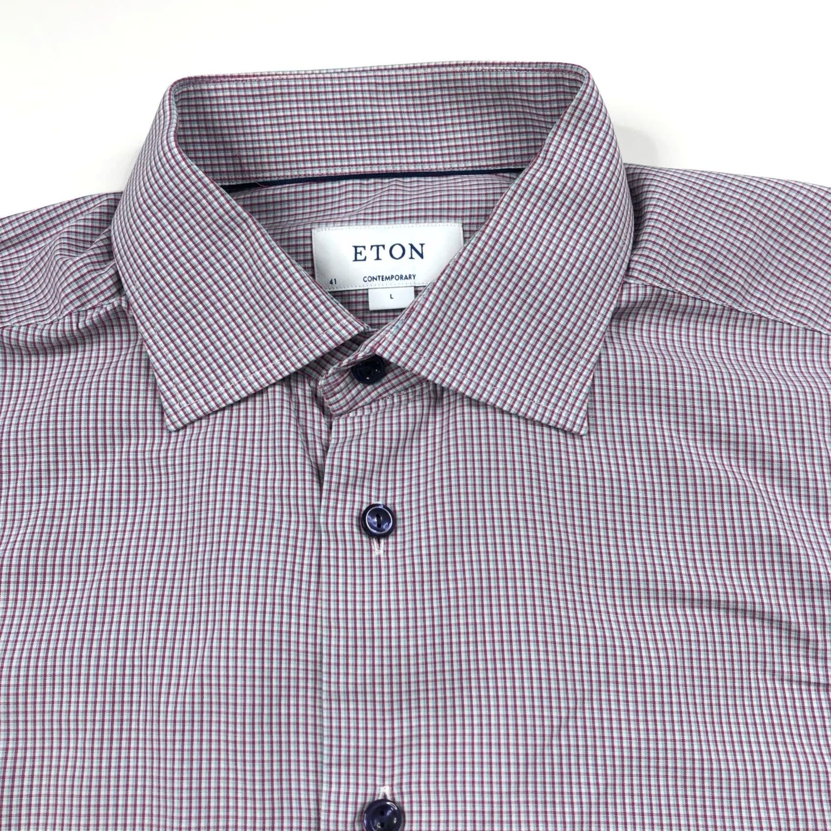 Eton ETON CONTEMPORARY Dress Shirt Plaid Red 16/32 Long Sleeve Button Cuff Mens Regular 100% Cotton Size 42R - 2 Thumbnail