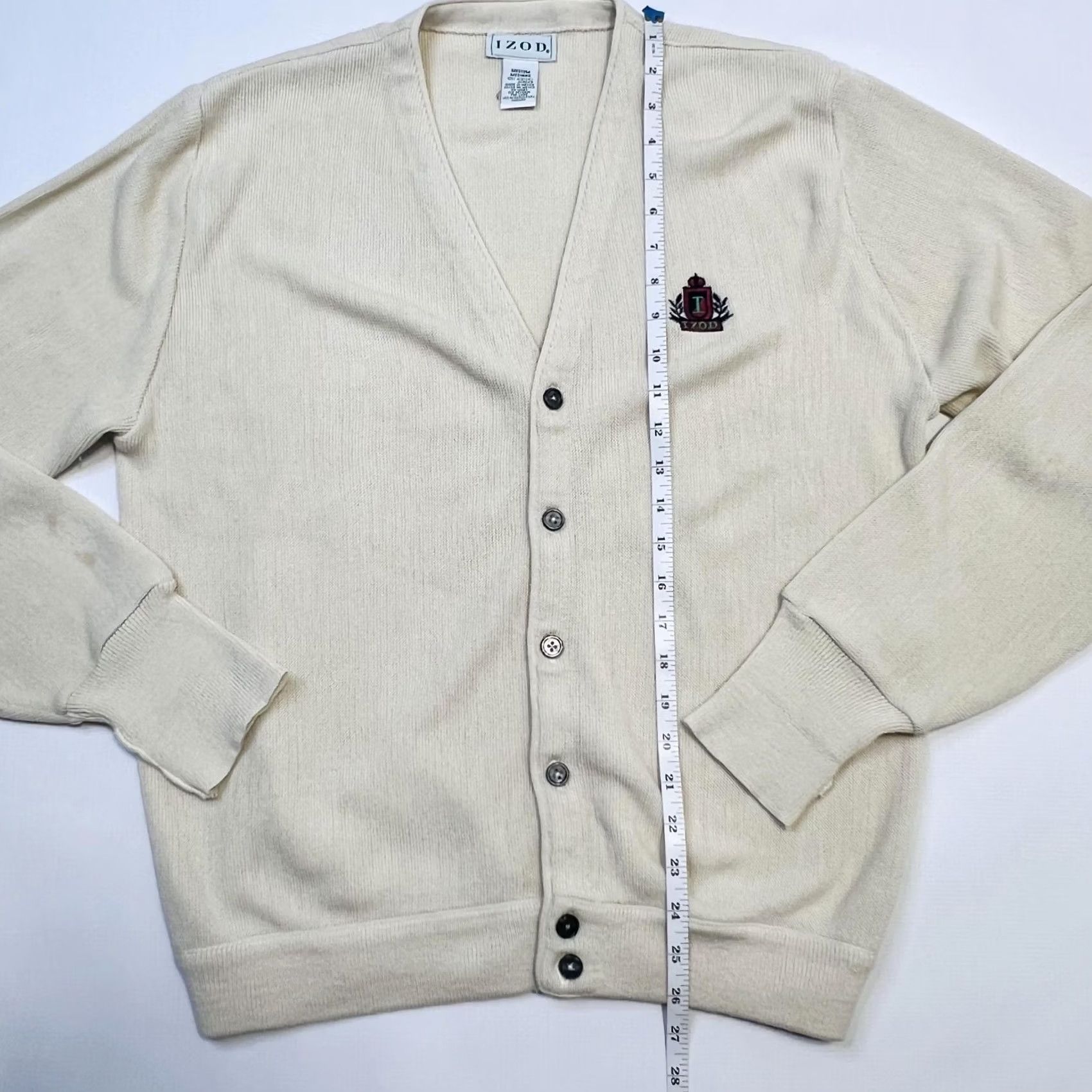 Izod VINTAGE Izod Cardigan Sweater Mens M Cream Crest Logo 90s Lightweight Knit Size US M / EU 48-50 / 2 - 5 Thumbnail