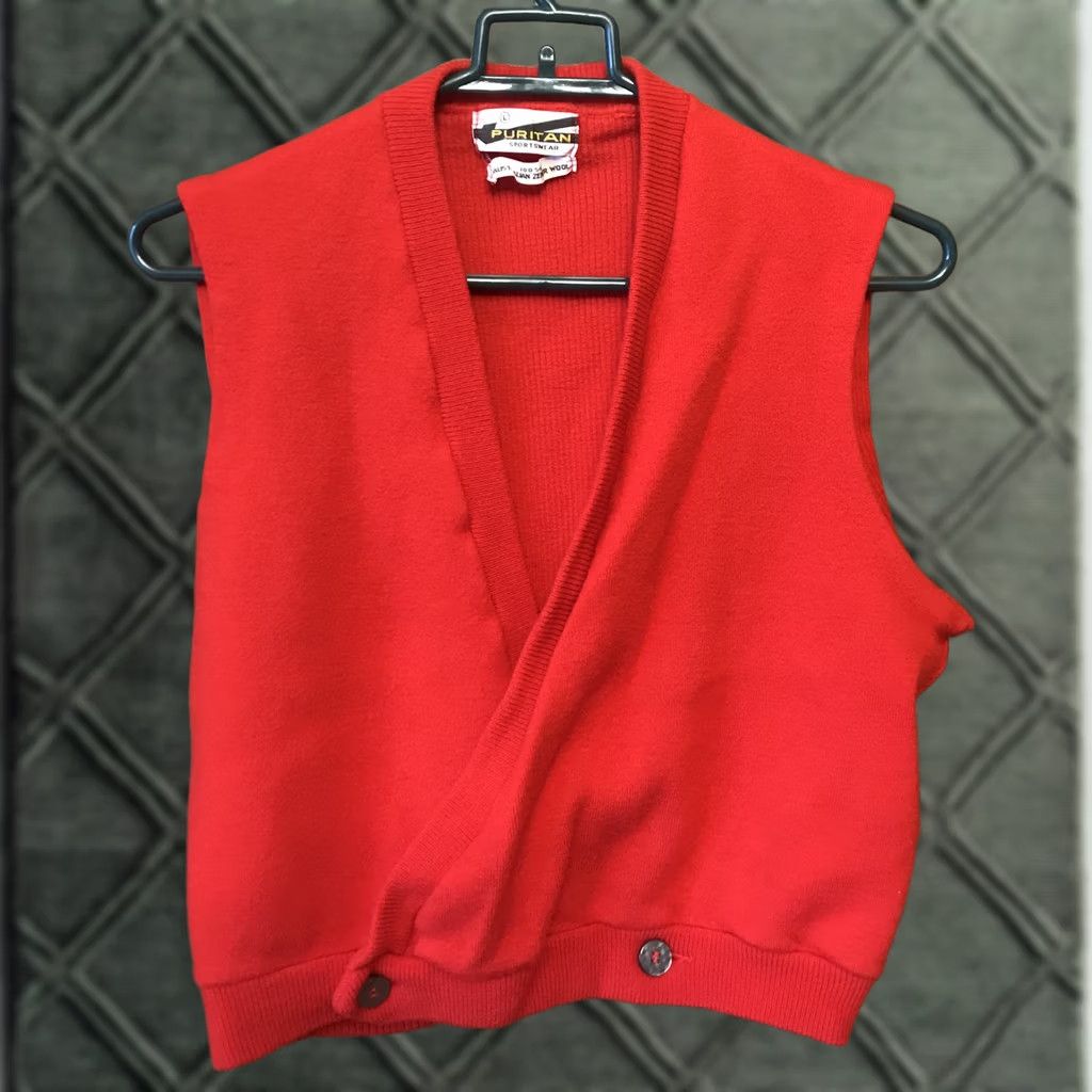 Zephyr VINTAGE Puritan 100% Wool DB Sweater Vest Red Large 1960s Australia Mens Sleeveless 19" Pit to Pit 19" Length—Sportswear/Beach Size US L / EU 52-54 / 3 - 1 Thumbnail