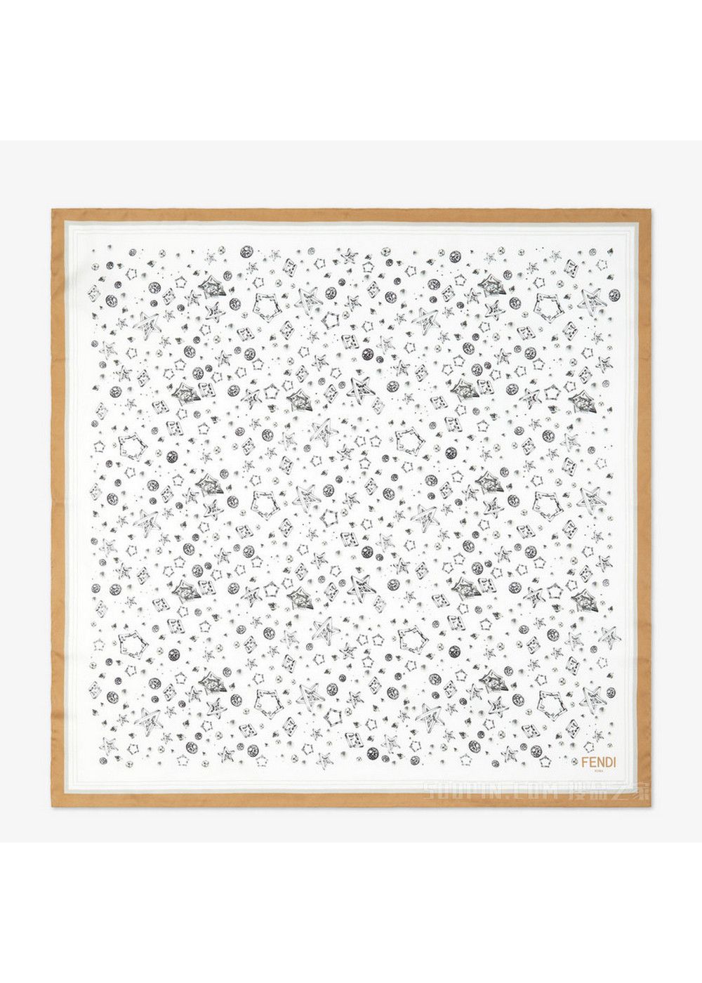 Fendi FENDI white stars and FF logo print silk scarf foulard Size ONE SIZE - 1 Thumbnail