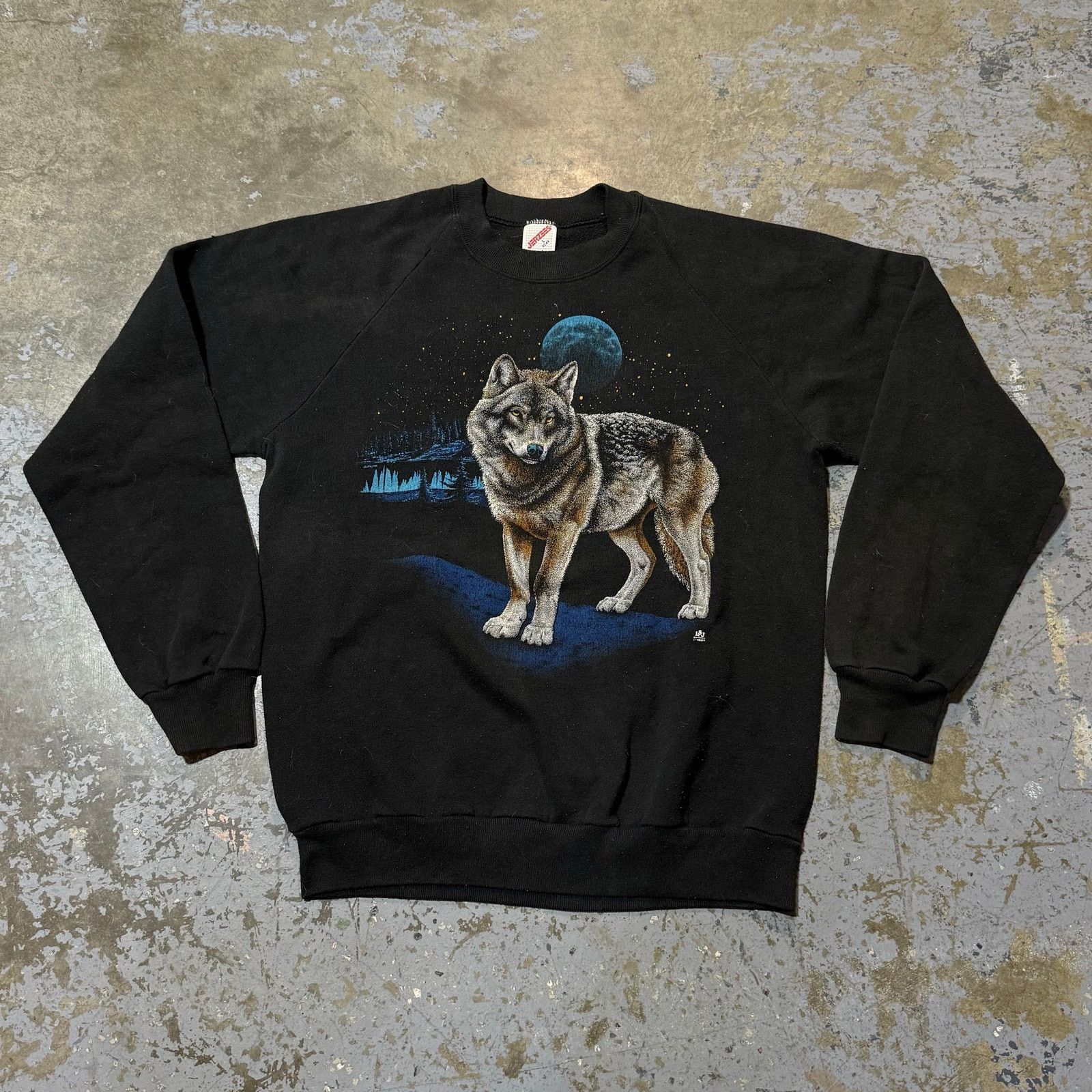 Jerzees Vintage 1987 LSJ Wolf In The Night Crewneck Size US M / EU 48-50 / 2 - 1 Thumbnail