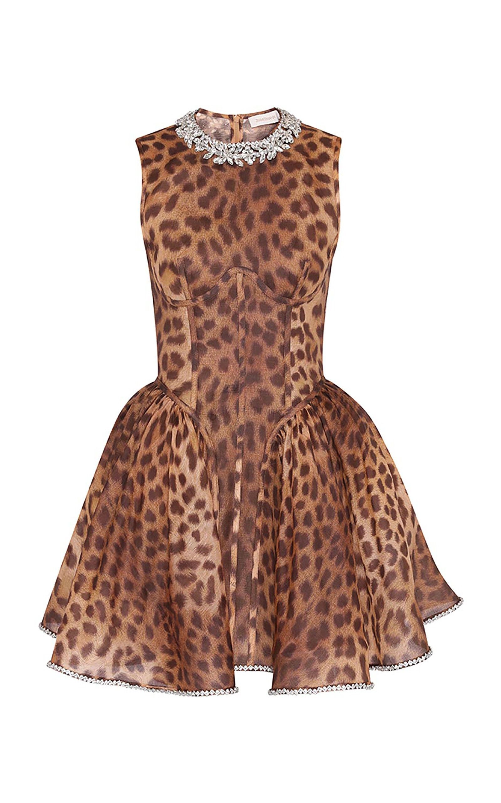 oc11z0925 Crush Panelled Midi Dress in Leopard