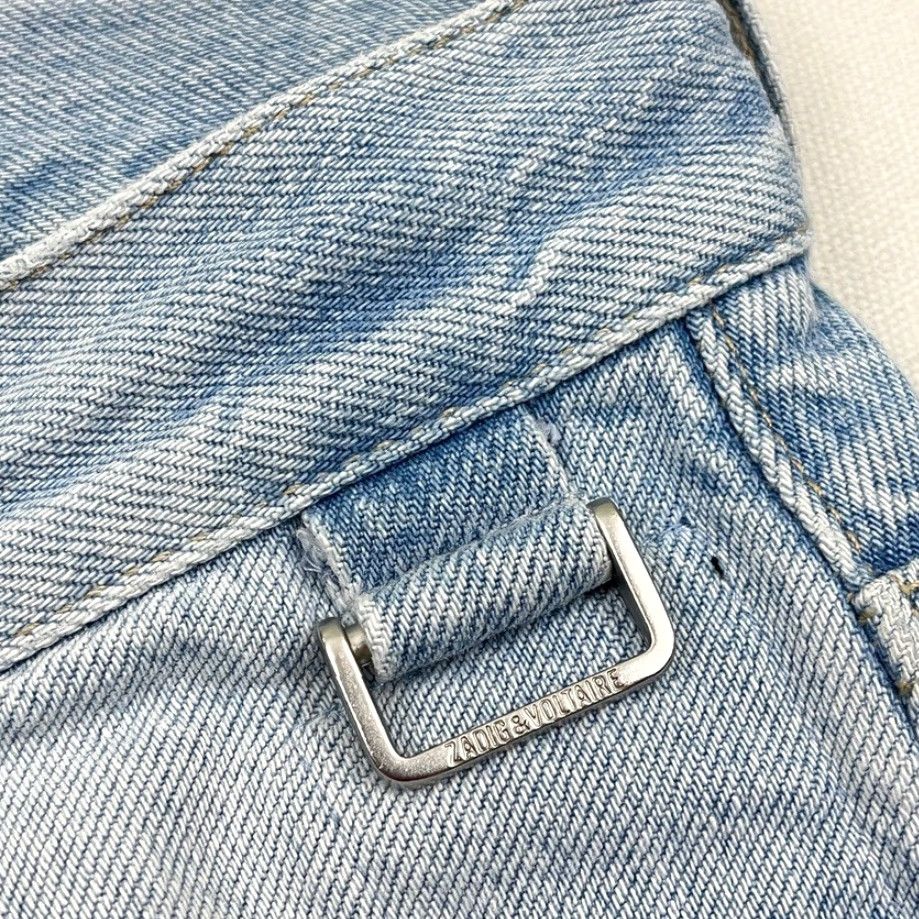 Zadig & Voltaire VINTAGE Zadig & Voltaire David Crop Destroy Jeans 29 W30 I29 Light Blue Denim Button Fly Light Blue Denim Jeans Slim Womens 90s Bohemian Flower Retro Size 29" - 3 Thumbnail