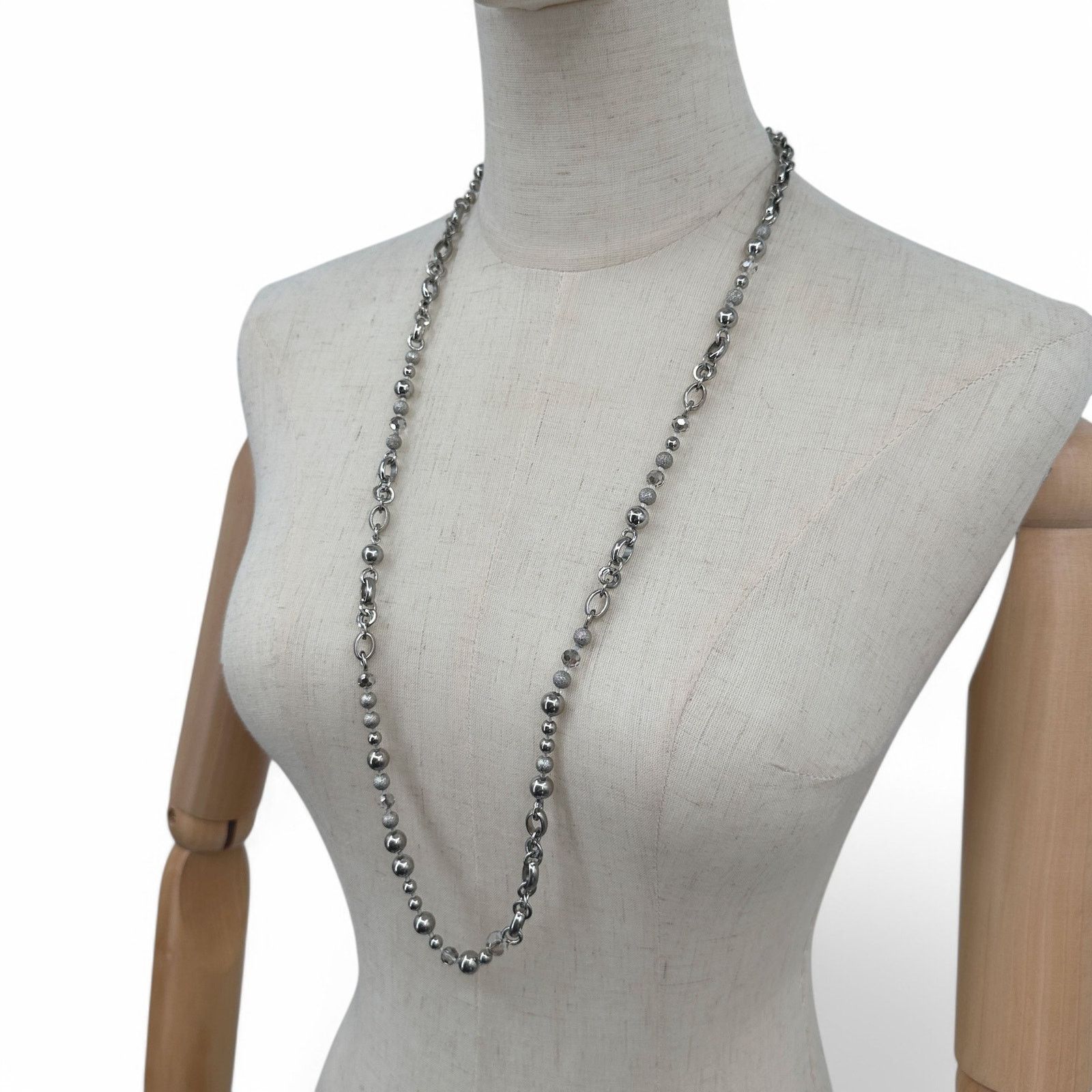 Banana Republic Banana Republic Long Necklace Silver Tone Bead and Chain Size ONE SIZE - 4 Thumbnail