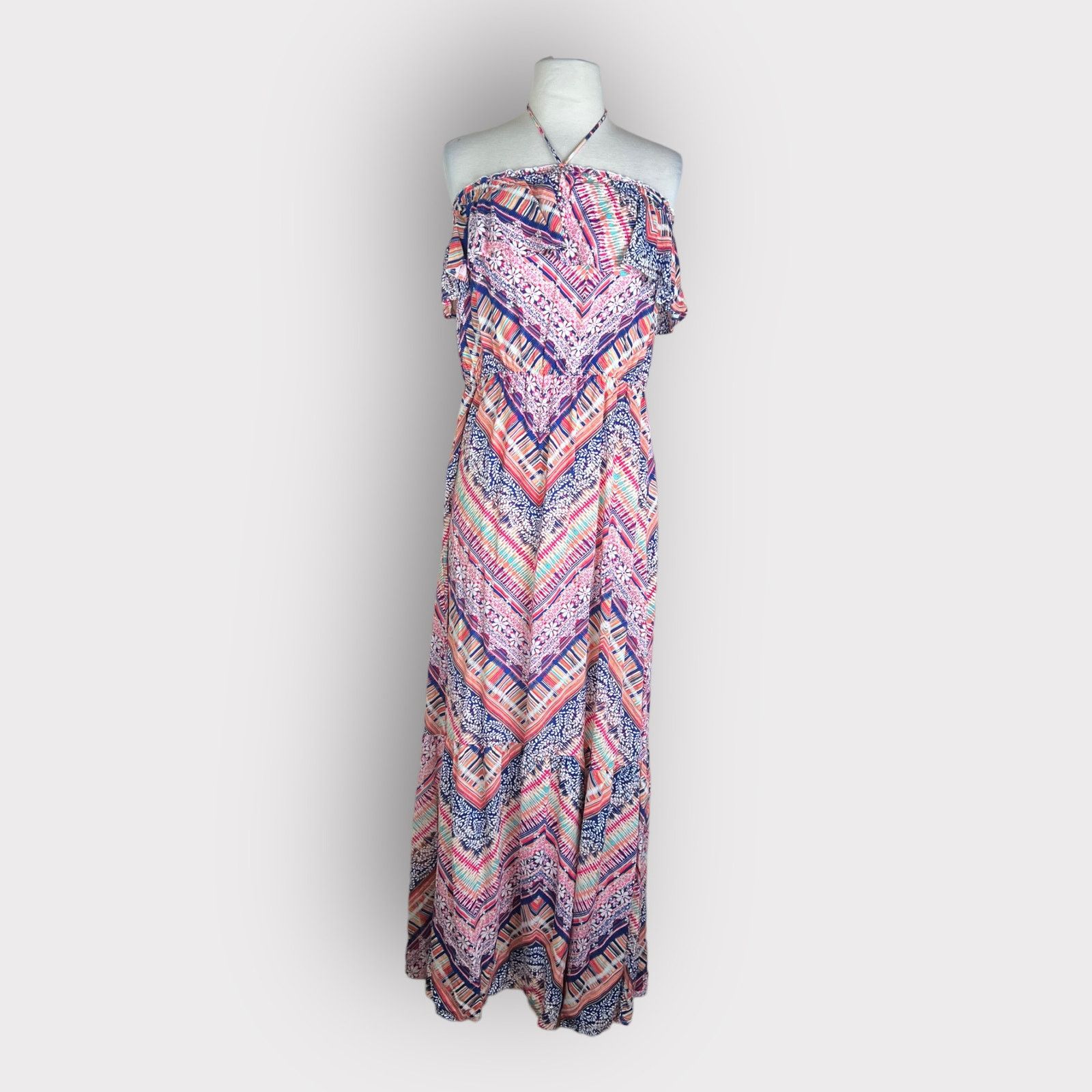 Nordstrom Socialite Printed Tiered Halter Maxi Dress | Large Size L / US 10 / IT 46 - 1 Thumbnail
