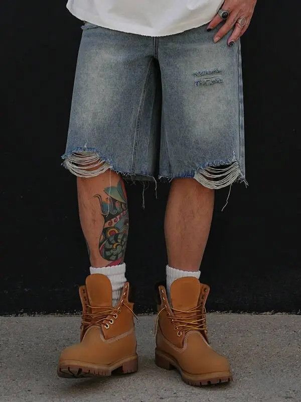 Jean Mizuho x Yuko RIPPED washed denim jeans shorts jorts Size US 33 - 3 Thumbnail