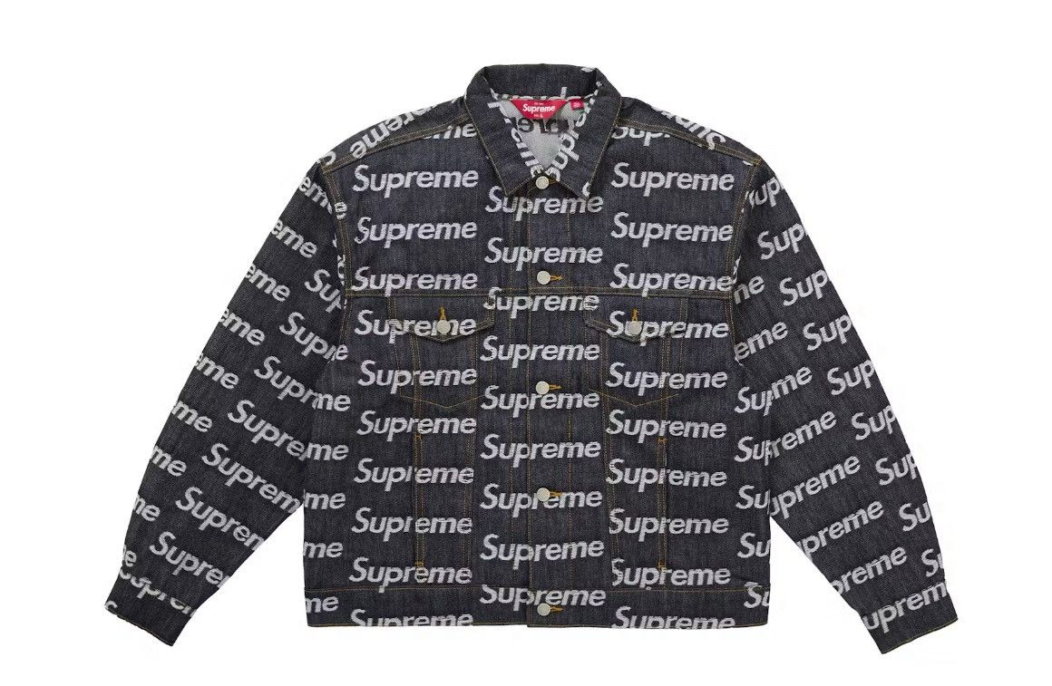 Supreme Supreme Jacquard Logos Denim Trucker Jacket Indigo Medium Size US M / EU 48-50 / 2 - 3 Thumbnail