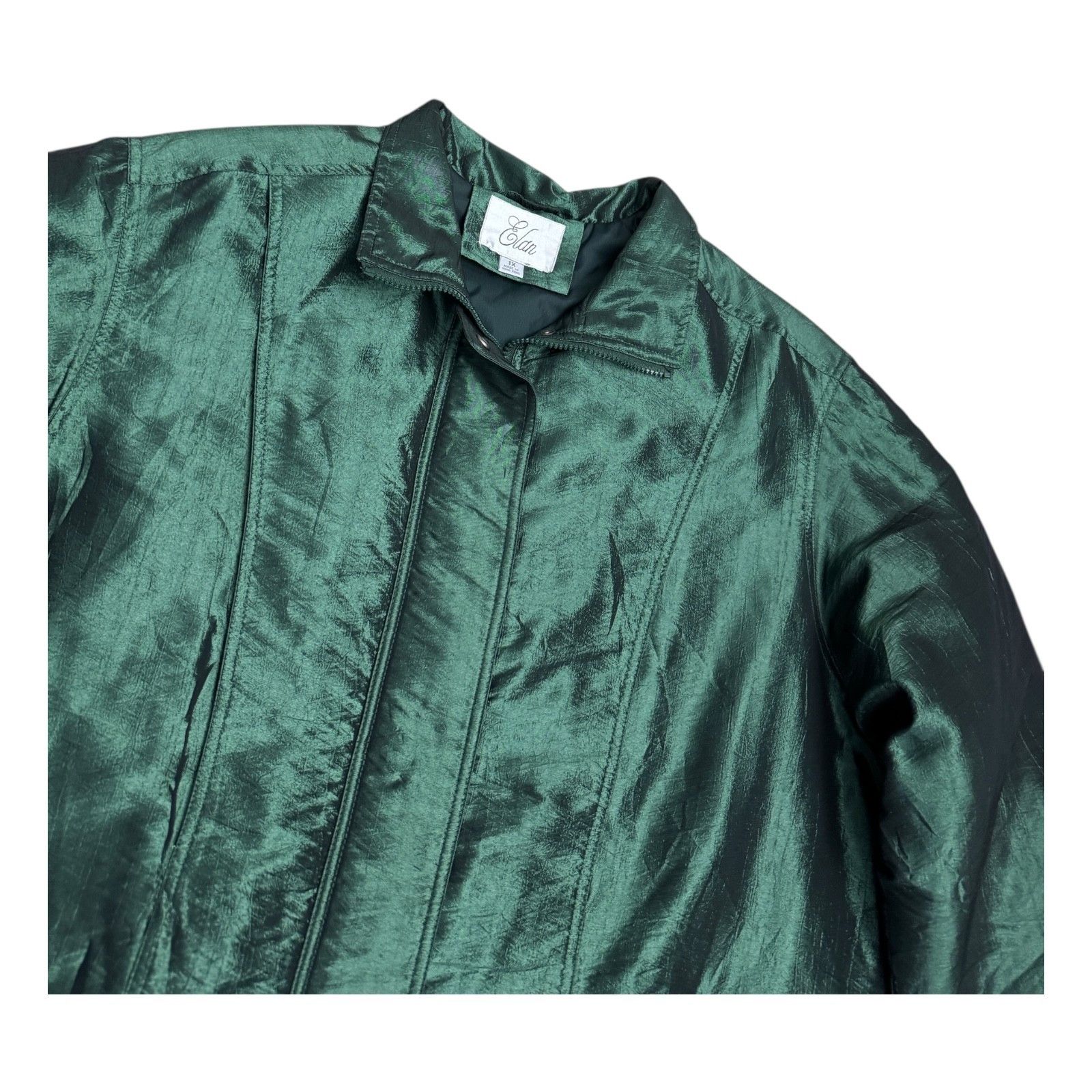 ELAN ELAN Vintage 90s Shiny Green Retro Winter Glam Parka Coat 1X Size XL / US 12-14 / IT 48-50 - 3 Thumbnail