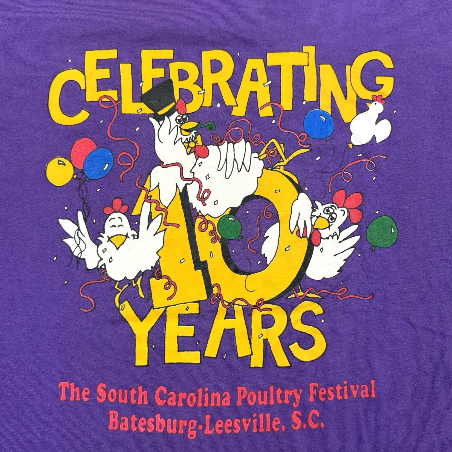 Fruit Of The Loom VINTAGE Poultry Festival T Shirt Adult Large Purple 90s USA Men Short Sleeve Crew Neck 10 Year Anniversary Fruit of the Loom T-Shirt Size US L / EU 52-54 / 3 - 3 Thumbnail