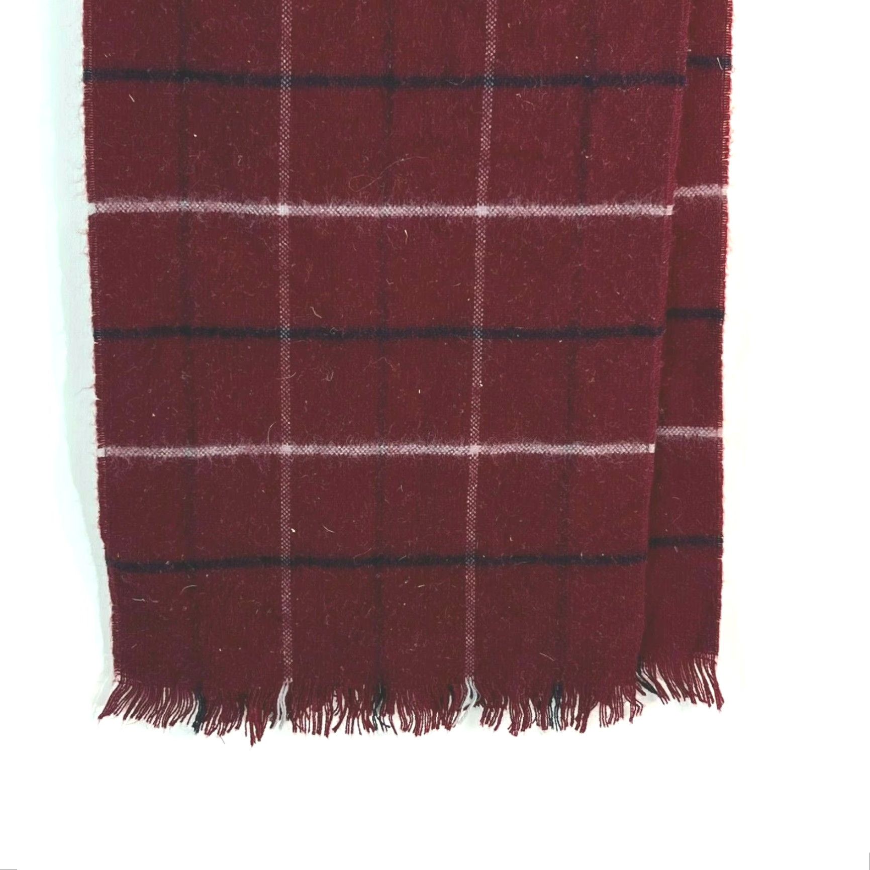 Vintage Womens/Mens Classic Collection Maroon Plaid Wool Rectangle Scarf 11" X 50" Winter Fringe Scarf Mens Womens Size ONE SIZE - 2 Thumbnail