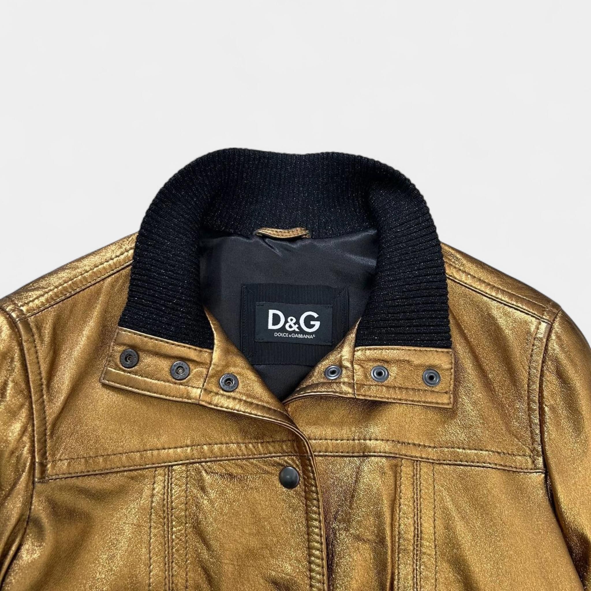 Dolce & Gabbana Dolce & Gabbana 2010s Gold Metallic Leather Jacket Size US S / EU 44-46 / 1 - 3 Thumbnail
