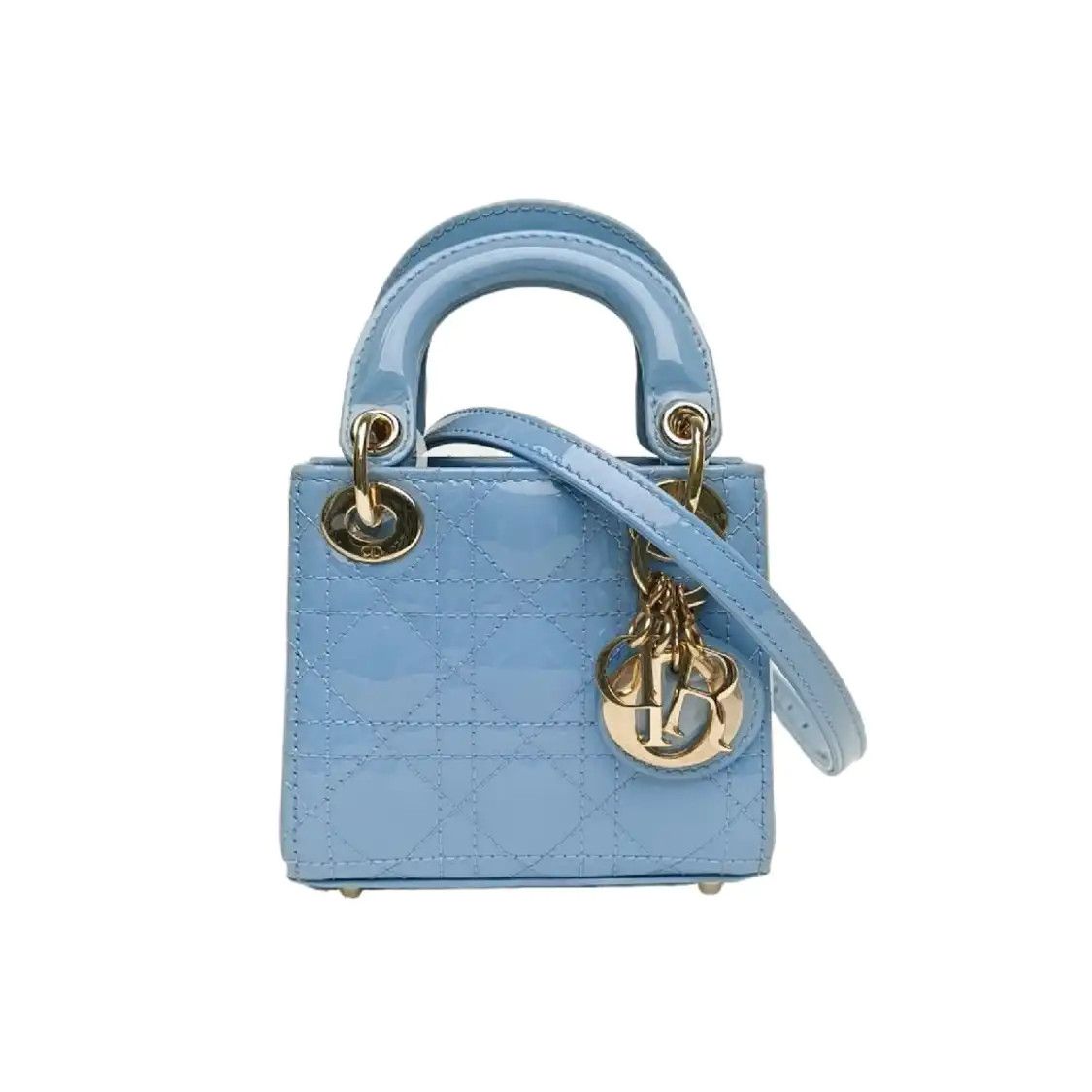 Dior DIOR Lady Dior micro blue cowhide leather rattan plaid quilted Lady mini shoulde Size ONE SIZE - 1 Thumbnail