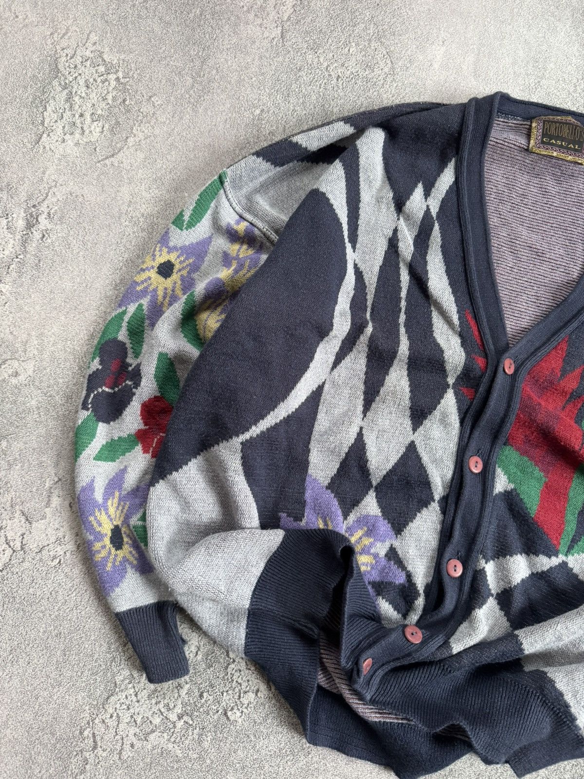 Vintage Portobello’s 54 all printed flower cardigan sweater knitwear Size US L / EU 52-54 / 3 - 2 Thumbnail