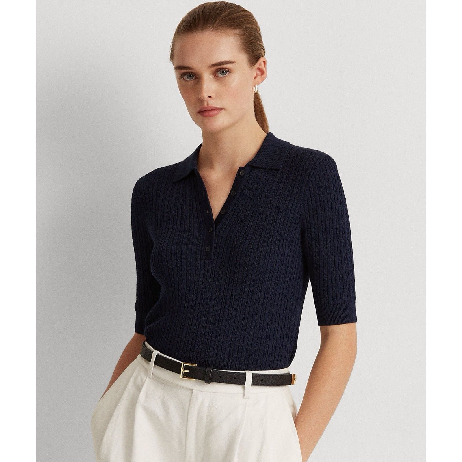 Polo Ralph Lauren NWT Polo Ralph Lauren Cable-Knit Polo Sweater Navy Woman XS Size XS / US 0-2 / IT 36-38 - 1 Thumbnail