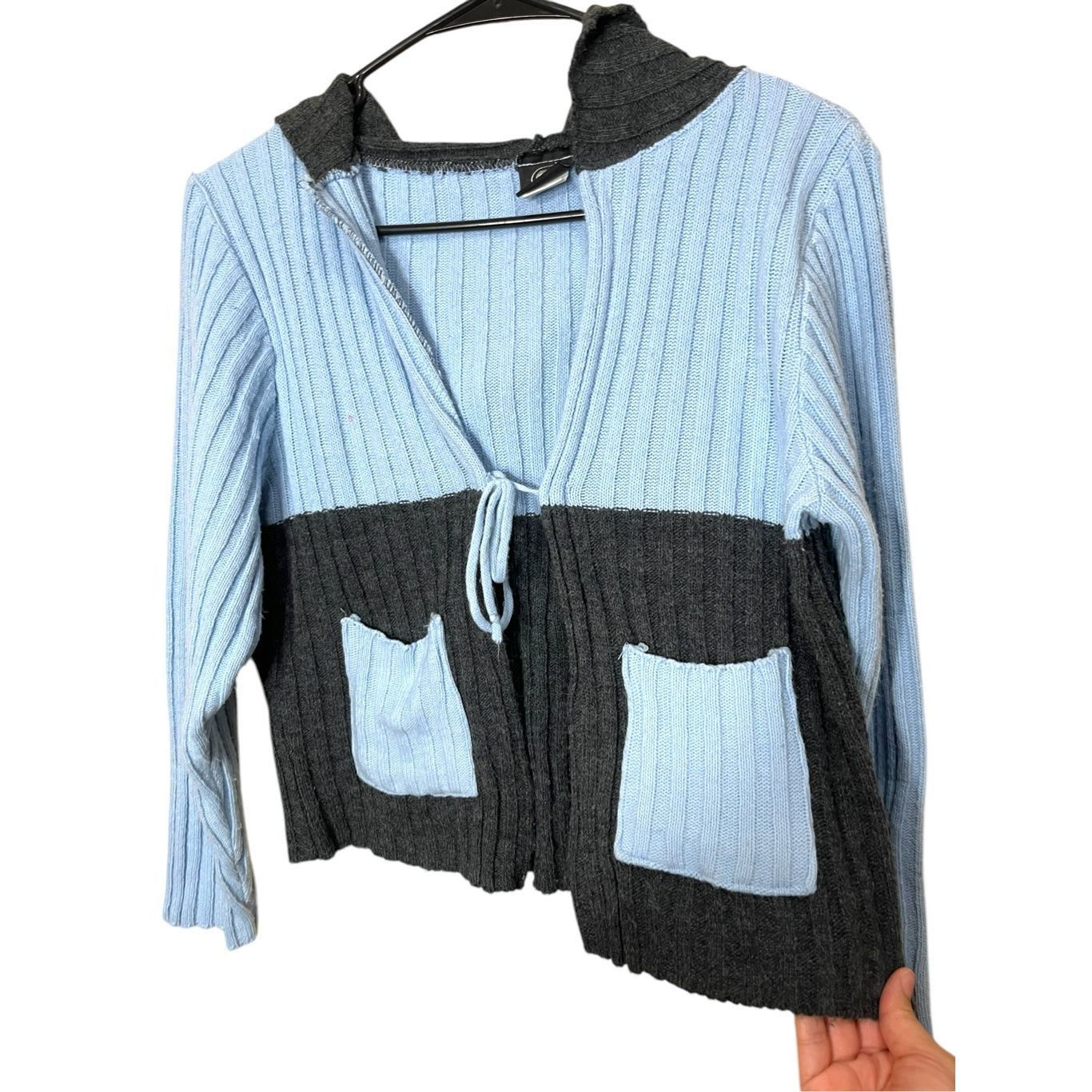 Other Vintage smooches Y2K Blue Gray Chunky Knit Cardigan Sweater Size M / US 6-8 / IT 42-44 - 2 Thumbnail