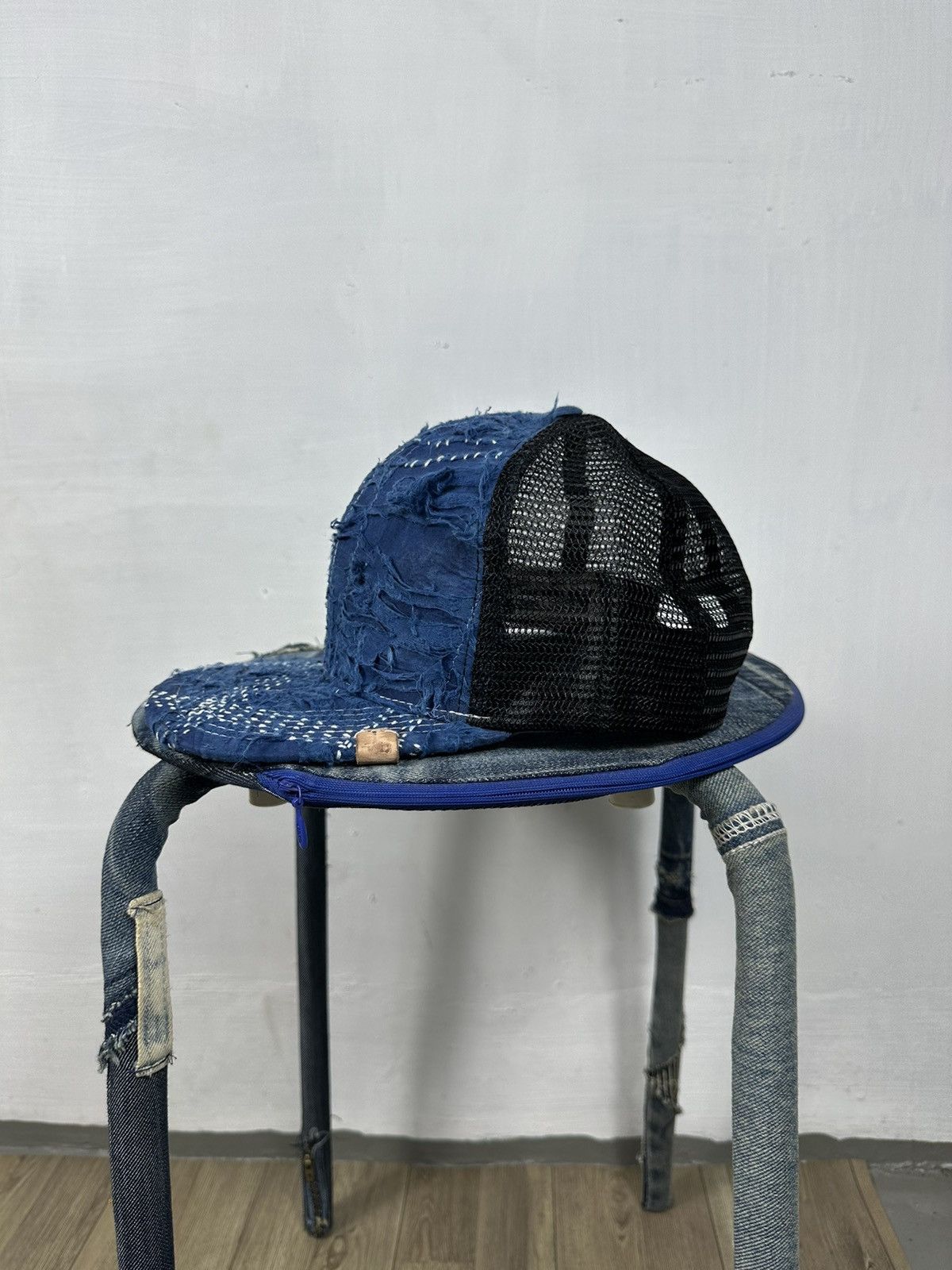 Handmade Custom Made Distressed Patchwork Boro Trucker hats Size ONE SIZE - 3 Thumbnail