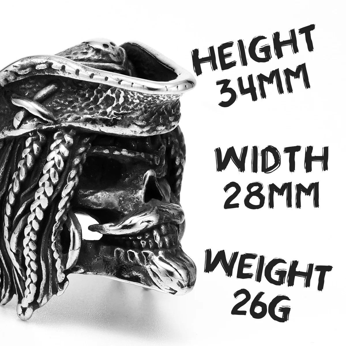 Vintage Pirate Captain Skull Men Ring Size ONE SIZE - 4 Thumbnail