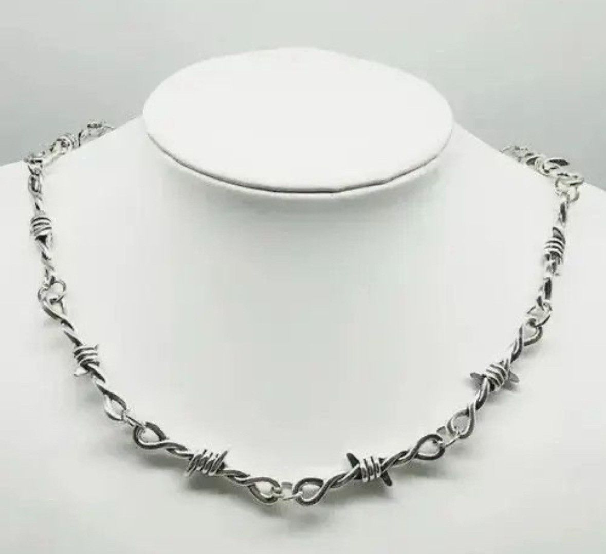 Jewelry BarbWire Chrome Necklace Spike Post Barb Wire Punk Chain Size ONE SIZE - 3 Thumbnail