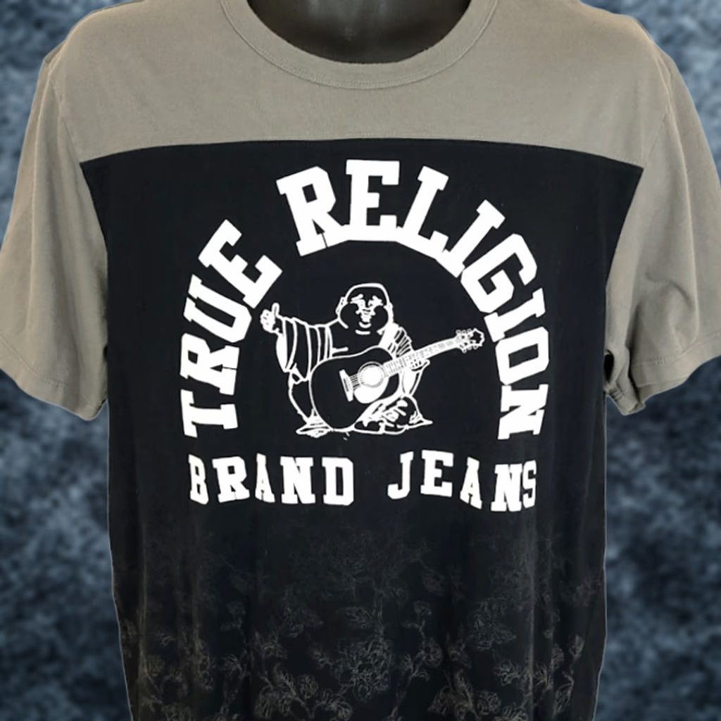 True Religion True Religion T Shirt Mens Size Large Floral Print Buddha Flowers Black Cotton Crew Neck Short Sleeve Regular 2010-2019 Size US L / EU 52-54 / 3 - 1 Thumbnail
