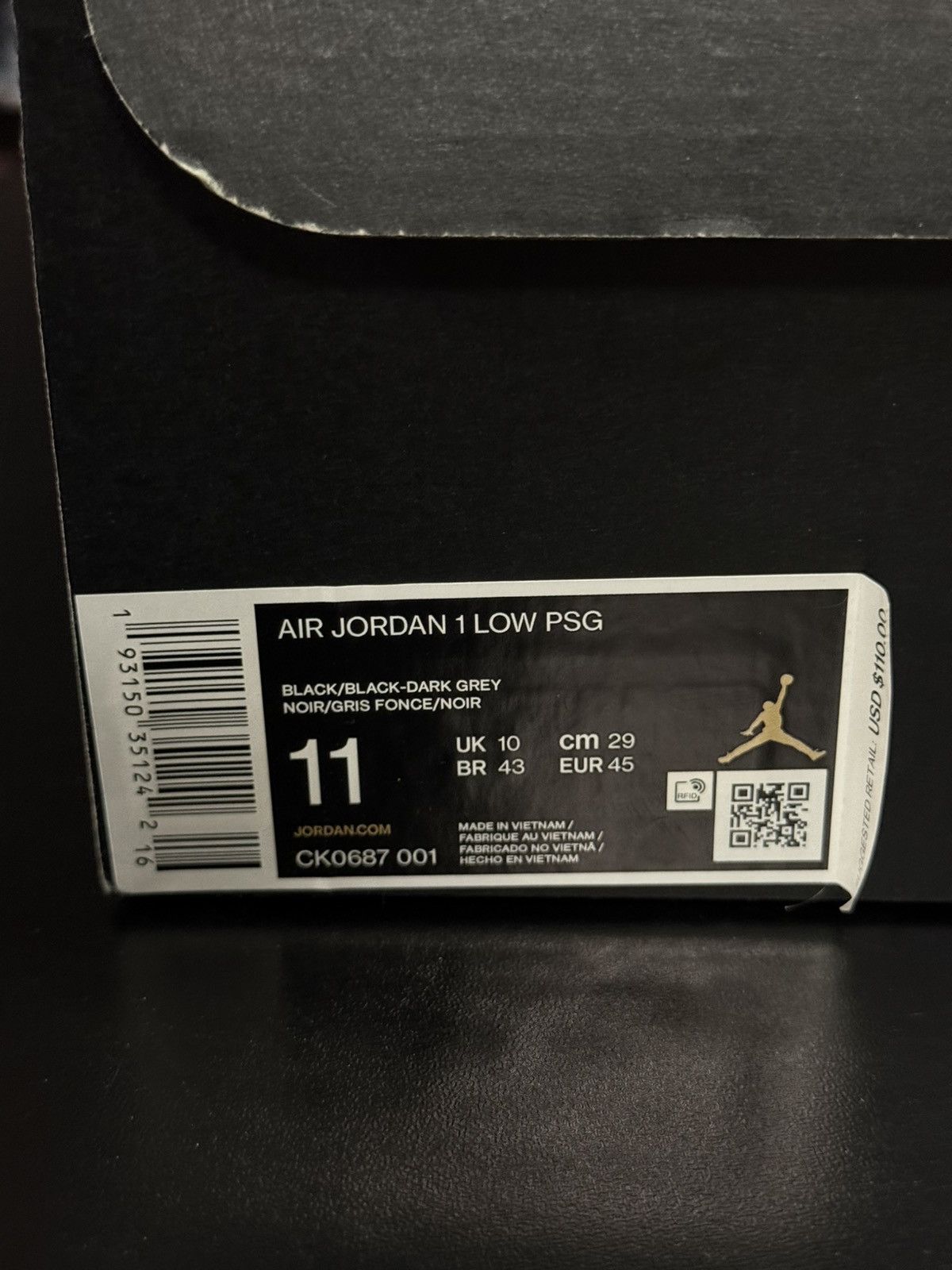 Jordan Brand × Nike Jordan 1 Low PSG Paris RARE Size 11 Black 🧼 Size US 11 / EU 44 - 15 Thumbnail