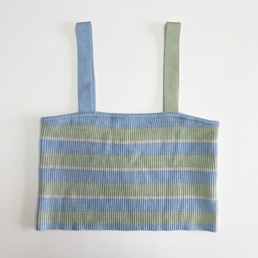 Other Charcoal - Striped Ribbed Knit Crop Tank Top Size S / US 4 / IT 40 - 1 Thumbnail