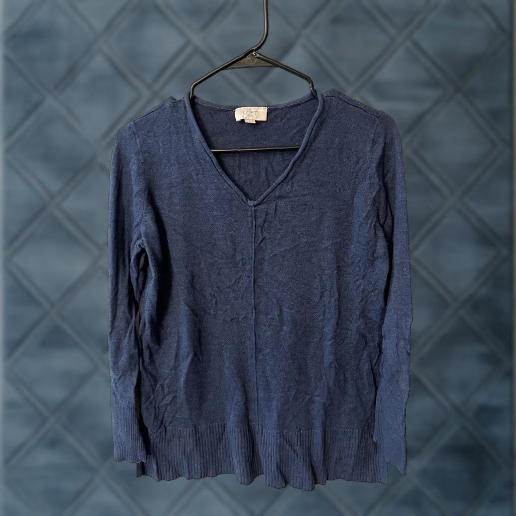 Loft VINTAGE LOFT Cable-Knit Sweater Medium Blue Long Sleeve V-Neck Business Casual Womens 90s Classic Size M / US 6-8 / IT 42-44 - 1 Thumbnail