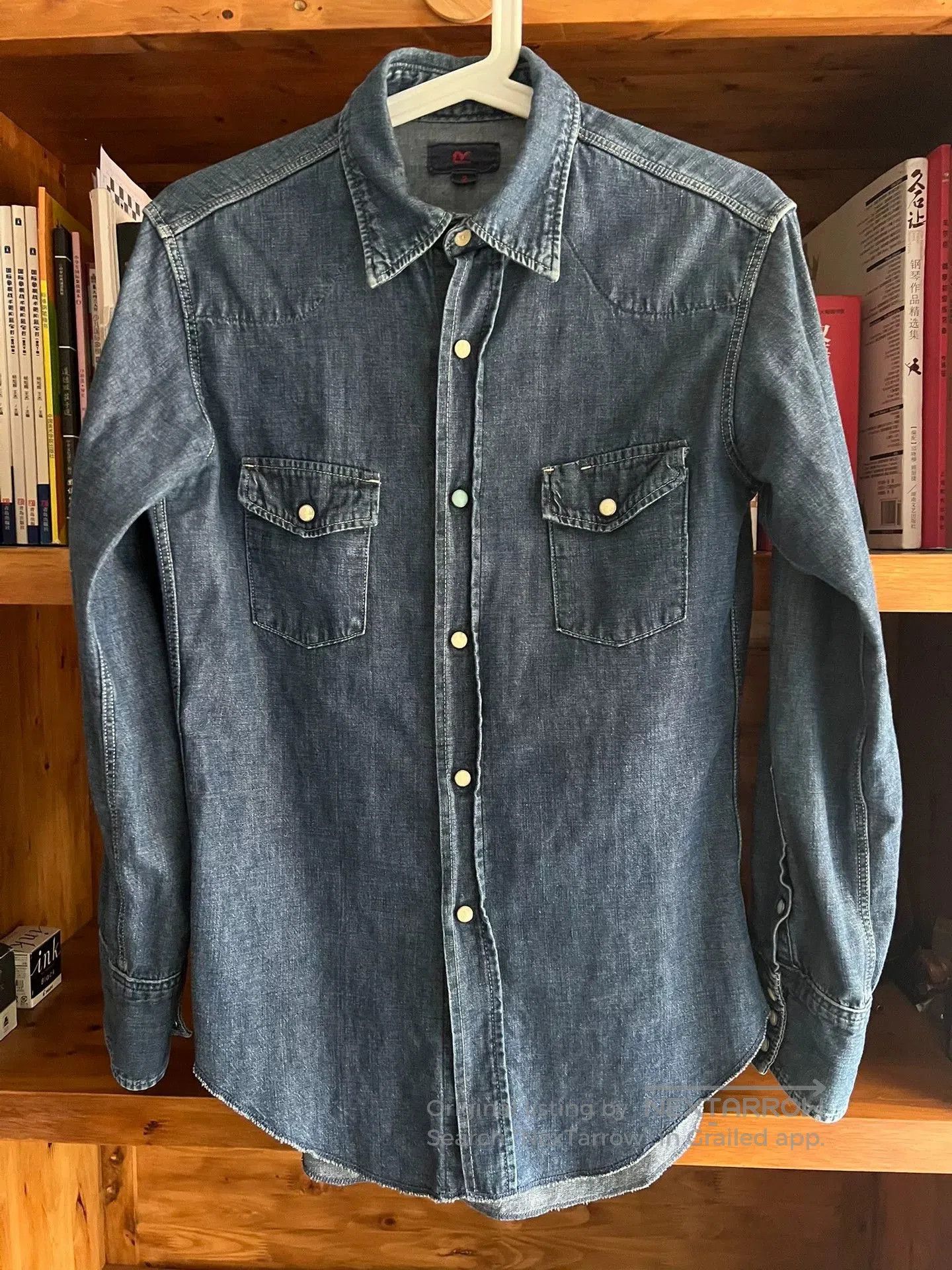 Japanese Brand women's blue washed denim shirt with gemstone buttons. Size M / US 6-8 / IT 42-44 - 1 Thumbnail