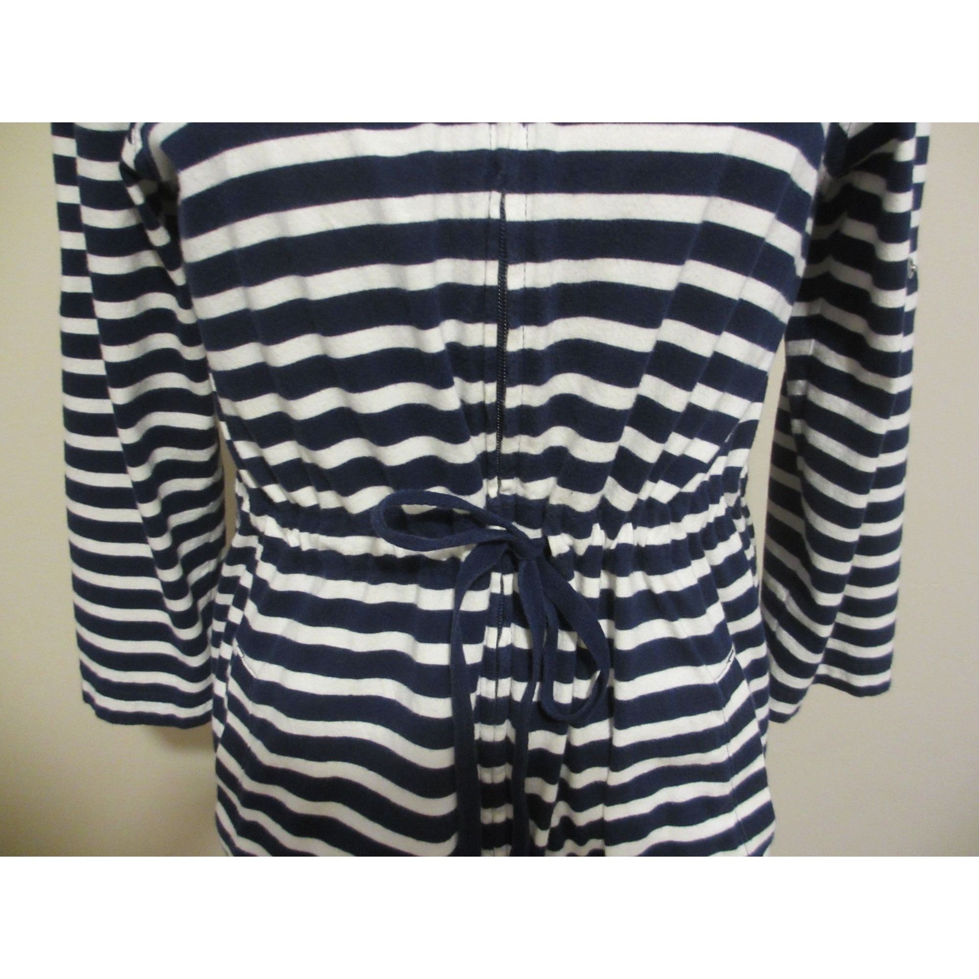 Lands' End Lands End Navy & White Striped Hooded Drawstring Waist Robe Size M / US 6-8 / IT 42-44 - 6 Thumbnail