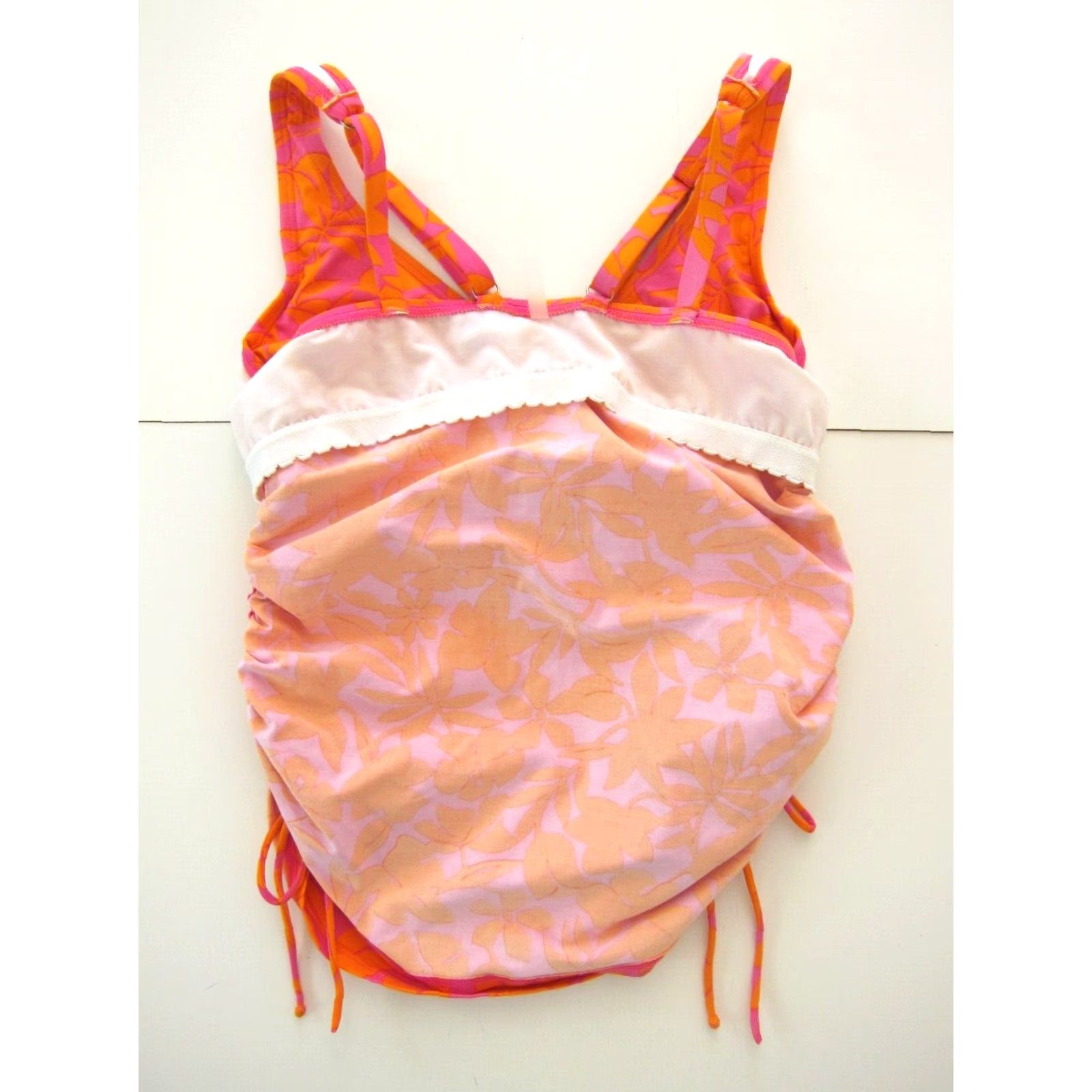 Lands' End Lands End Orange Pink Floral Built In Bra Tankini Swim Top Women Size 4 Size S / US 4 / IT 40 - 4 Thumbnail