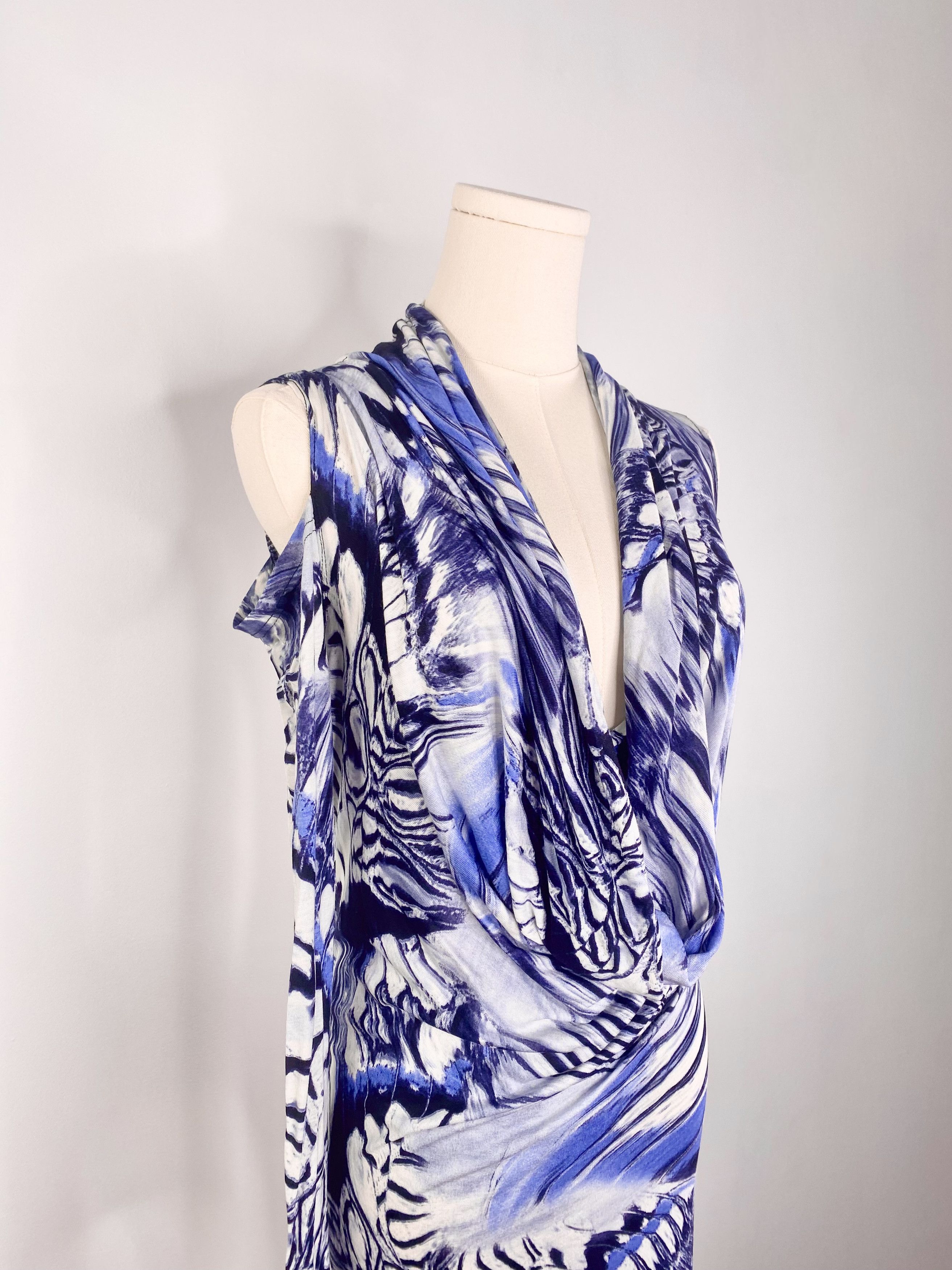 Jean Paul Gaultier Jean Paul Gaultier - Blue Psychedelic Marble Cowl Neck Dress Size M / US 6-8 / IT 42-44 - 11 Thumbnail