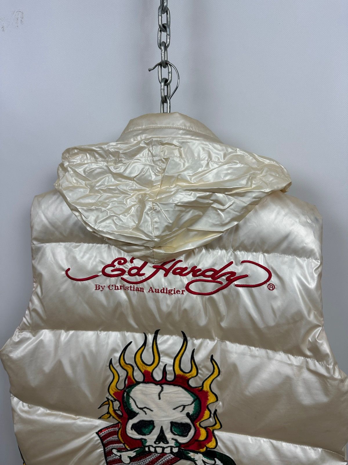 Christian Audigier Vintage Ed Hardy Flaming Skull Down Puffer Vest Size US L / EU 52-54 / 3 - 19 Thumbnail