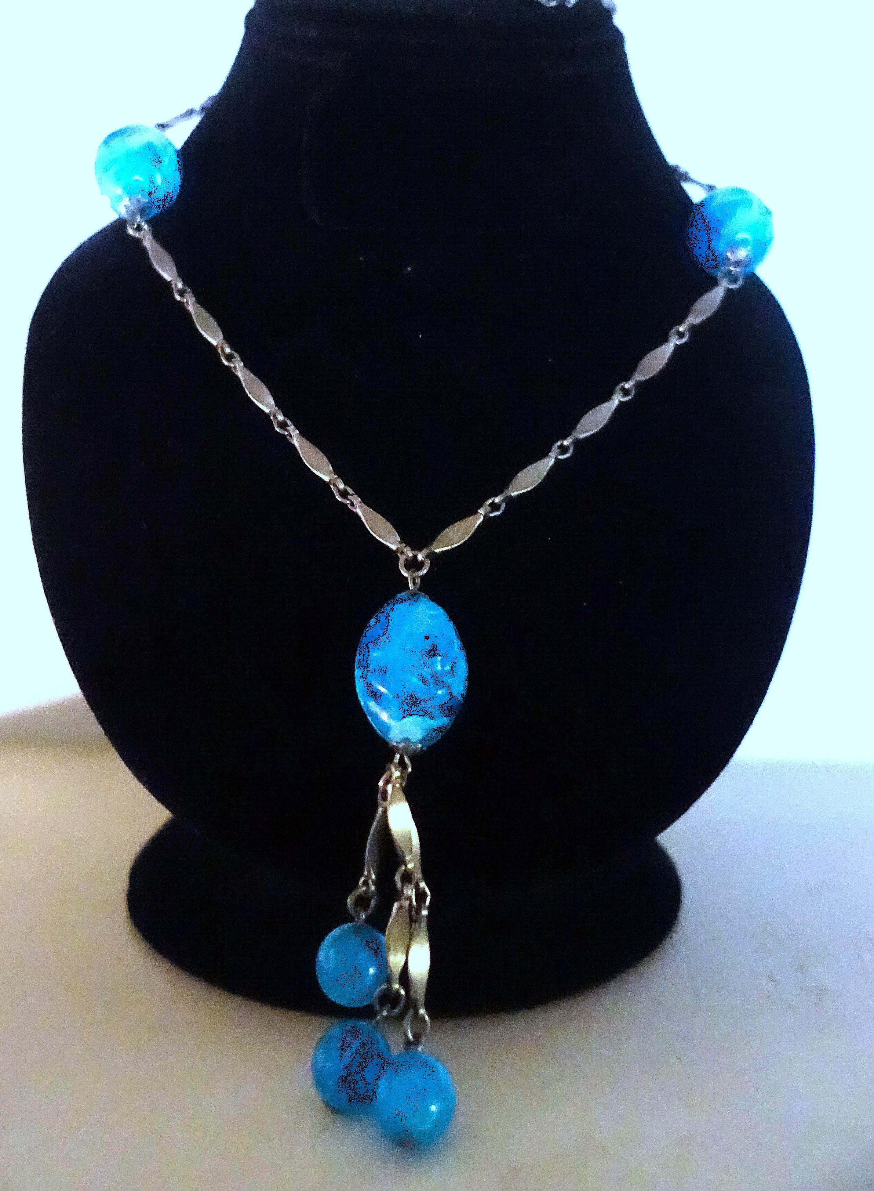 Vintage Silver tone Blue Bobble Bead Necklace 16" Size ONE SIZE - 5 Thumbnail