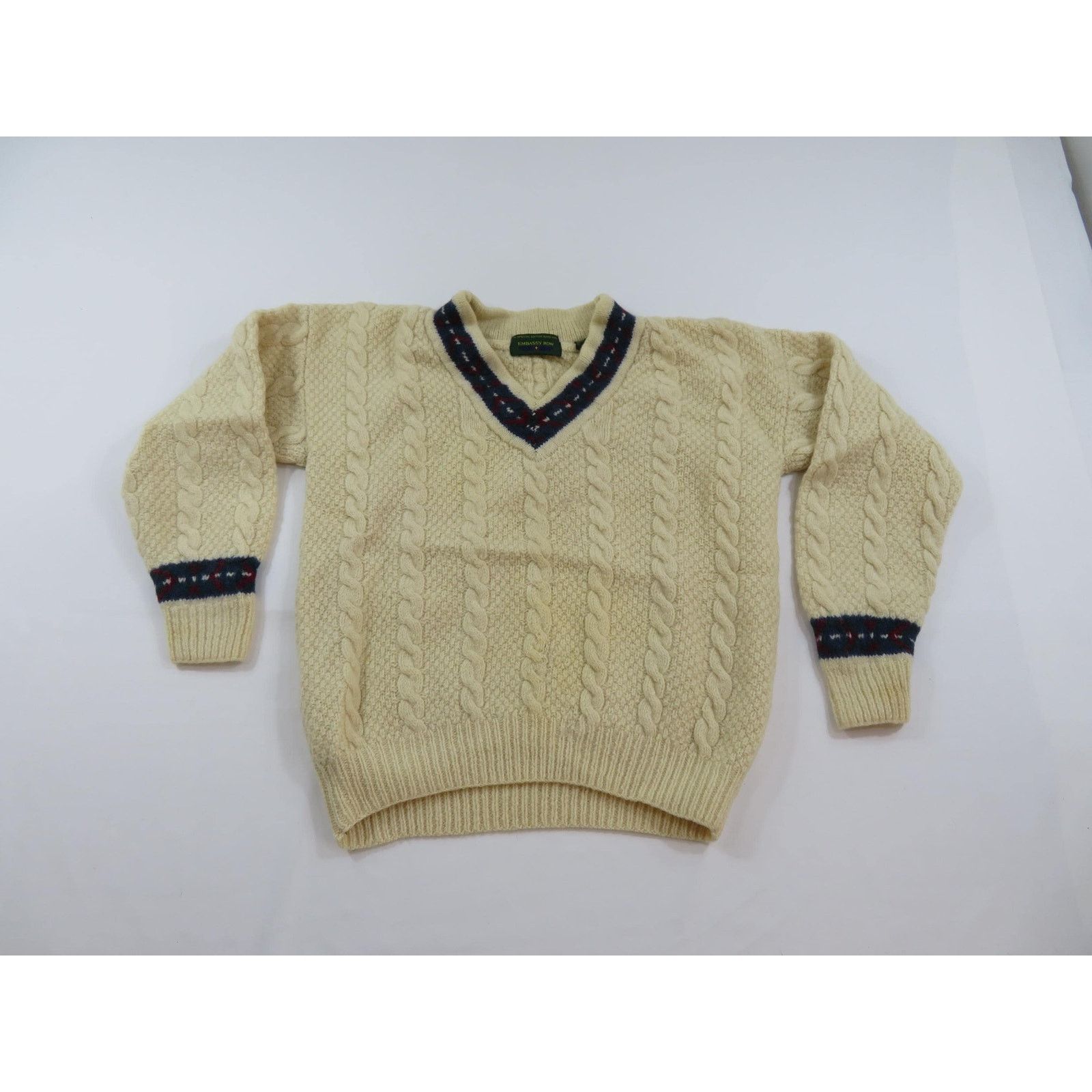 Embassy Row Embassy Row Cricket Sweater V-Neck Cable-Knit Beige M 1990s Size US M / EU 48-50 / 2 - 1 Thumbnail