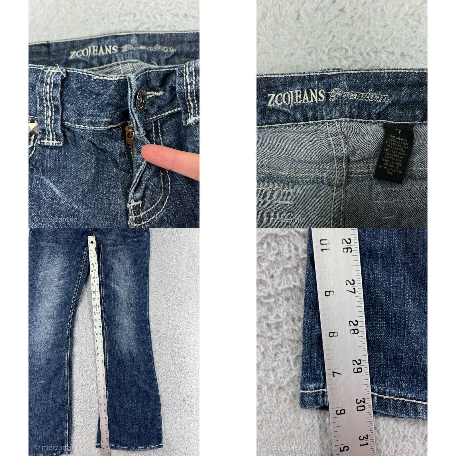 Denime Zco Denim Jeans Bootscut Women's 7 Blue Embroidered Distressed Pockets 5-Pocket Cotton Blend Regular Size 28" / US 6 / IT 42 - 8 Thumbnail