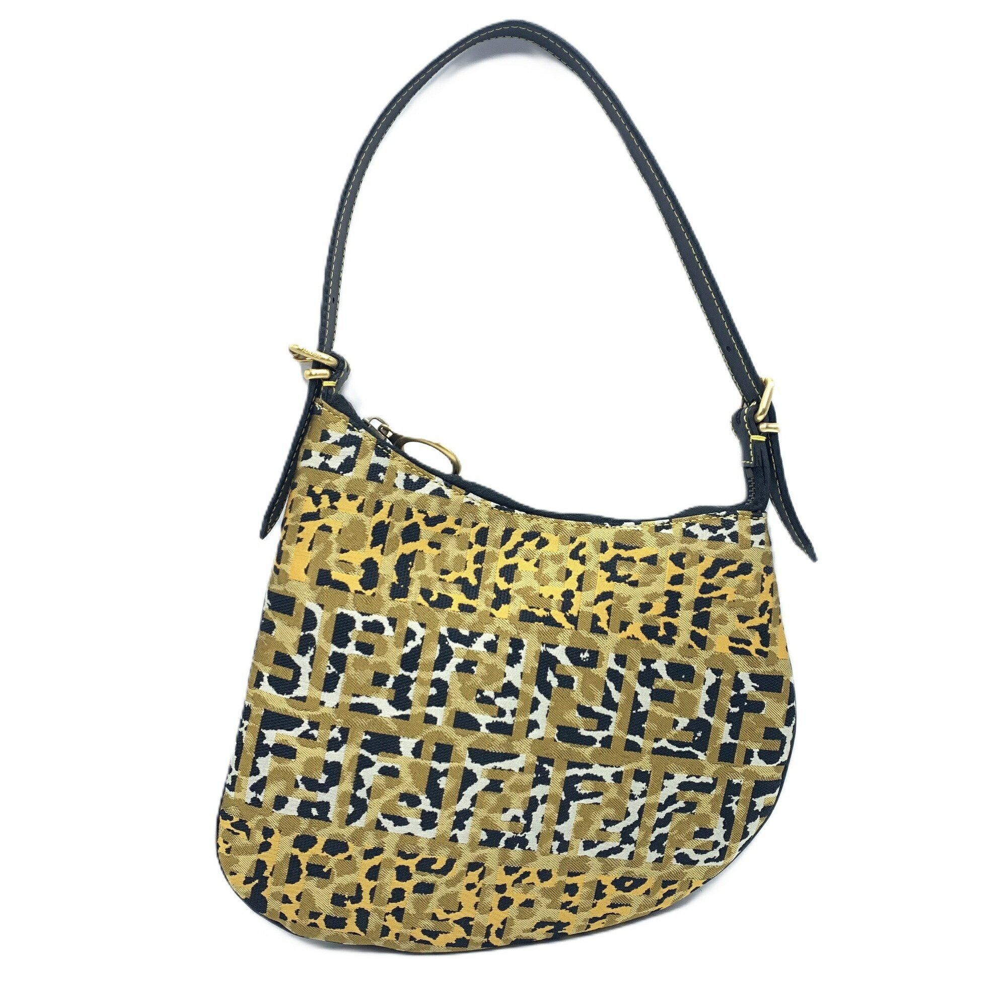 Fendi Shoulder Bag Zucca Leopard Canvas Leather Beige Gold Black Women's Fendi