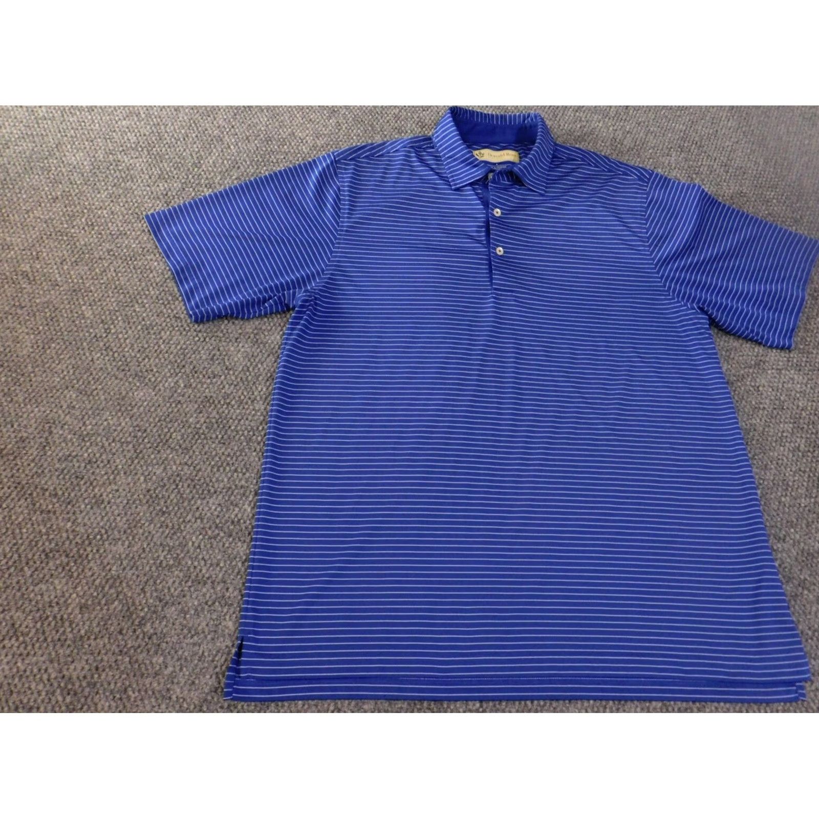 Vintage Donald Ross Polo Shirt Mens Blue Striped Short Sleeve Knit Sports Performance Golf Size US L / EU 52-54 / 3 - 4 Thumbnail