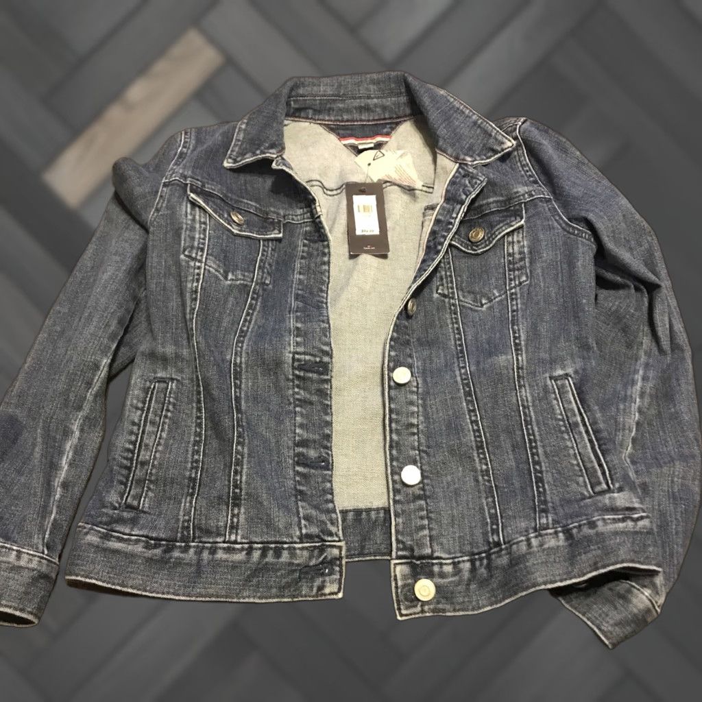Tommy Hilfiger Womens Denim Jacket Blue Collared Long Sleeve Button Front XS Jacket Womens Regular Blue Denim Jacket