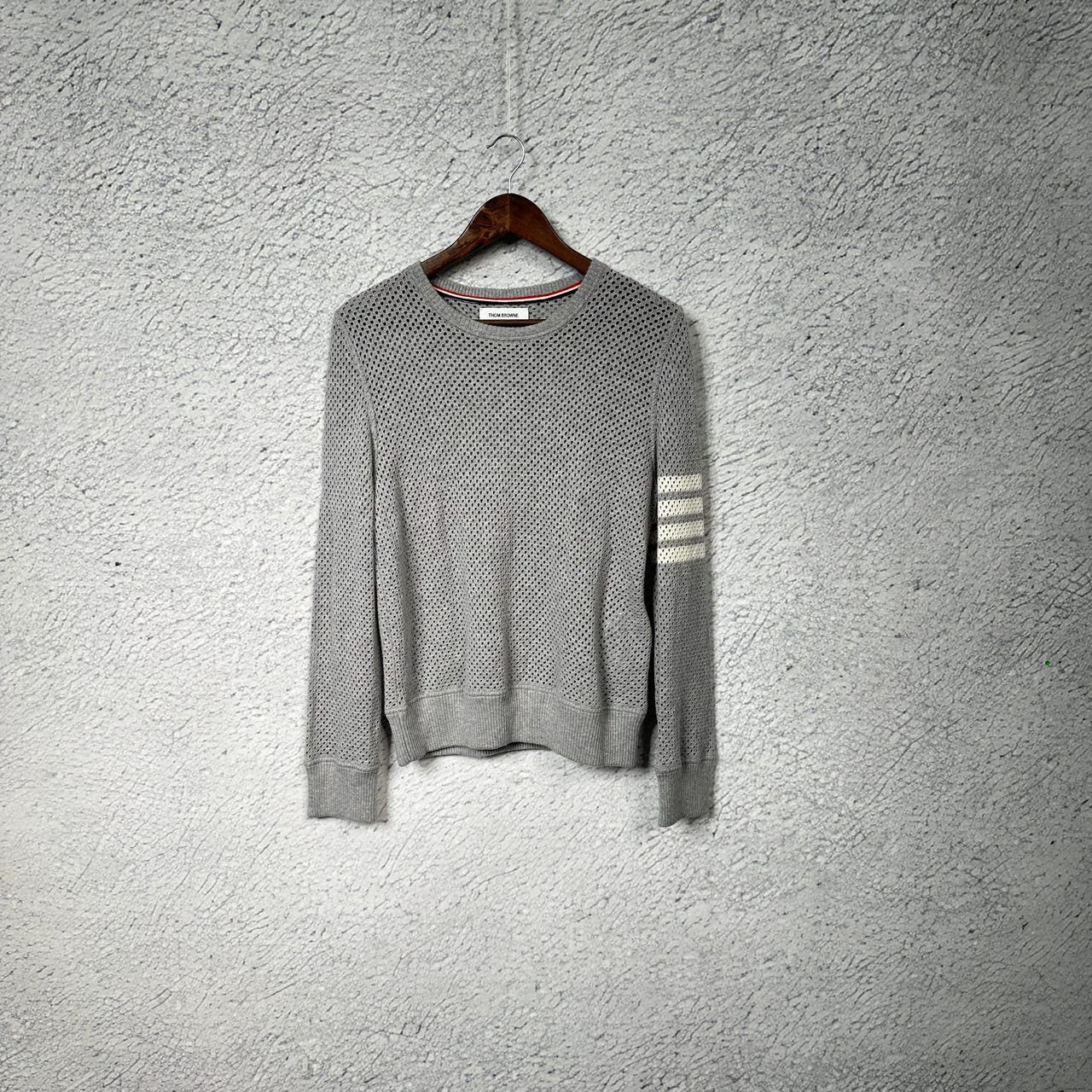thom browne gray striped long sleeve sweater