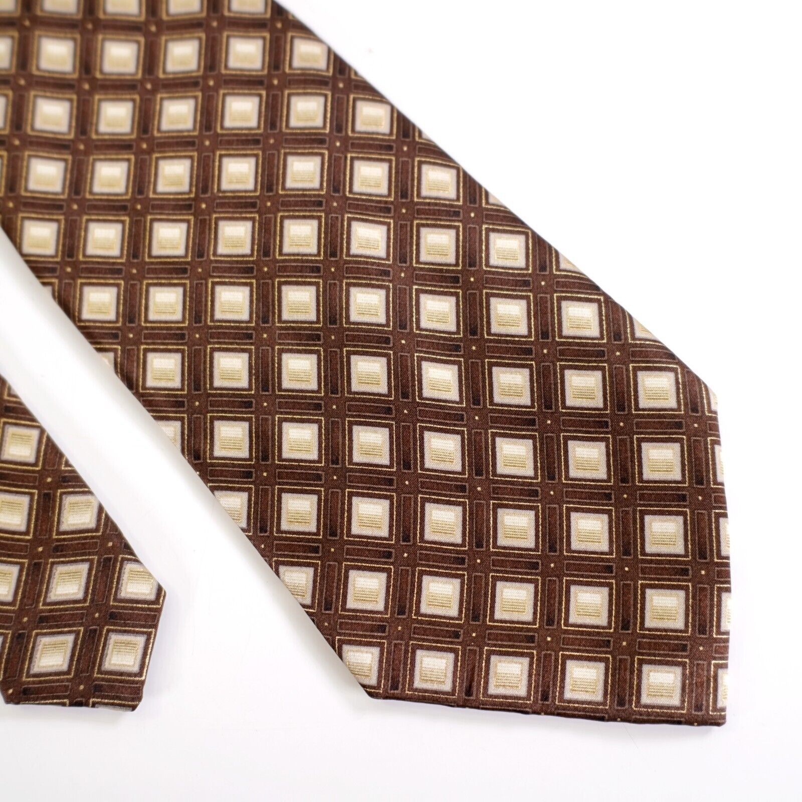 Stafford Stafford Brown Geometric Print Silk Tie Size ONE SIZE - 1 Thumbnail