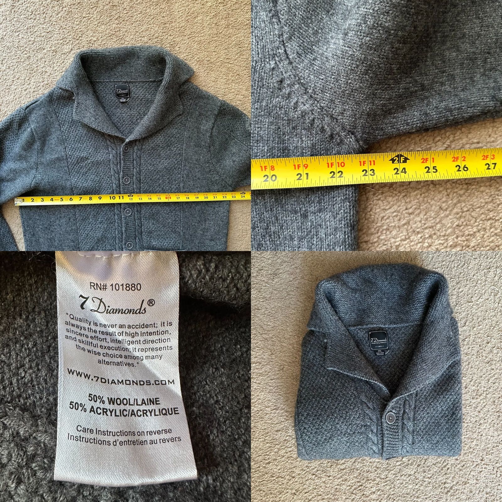 Vintage 7 Diamonds Womens 2XL Cardigan Sweater Grey Long Sleeve Wool Blend Button Up Size XXL / US 16-18 / IT 52-54 - 8 Thumbnail