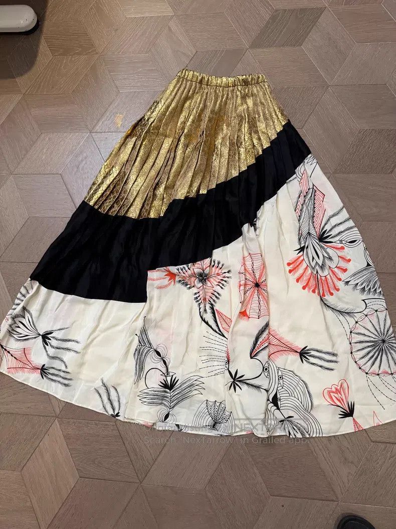 Dries Van Noten Dries Van Noten Silk Metal Yarn Pleated Midi Skirt Size 34" / US 12 / IT 48 - 2 Thumbnail