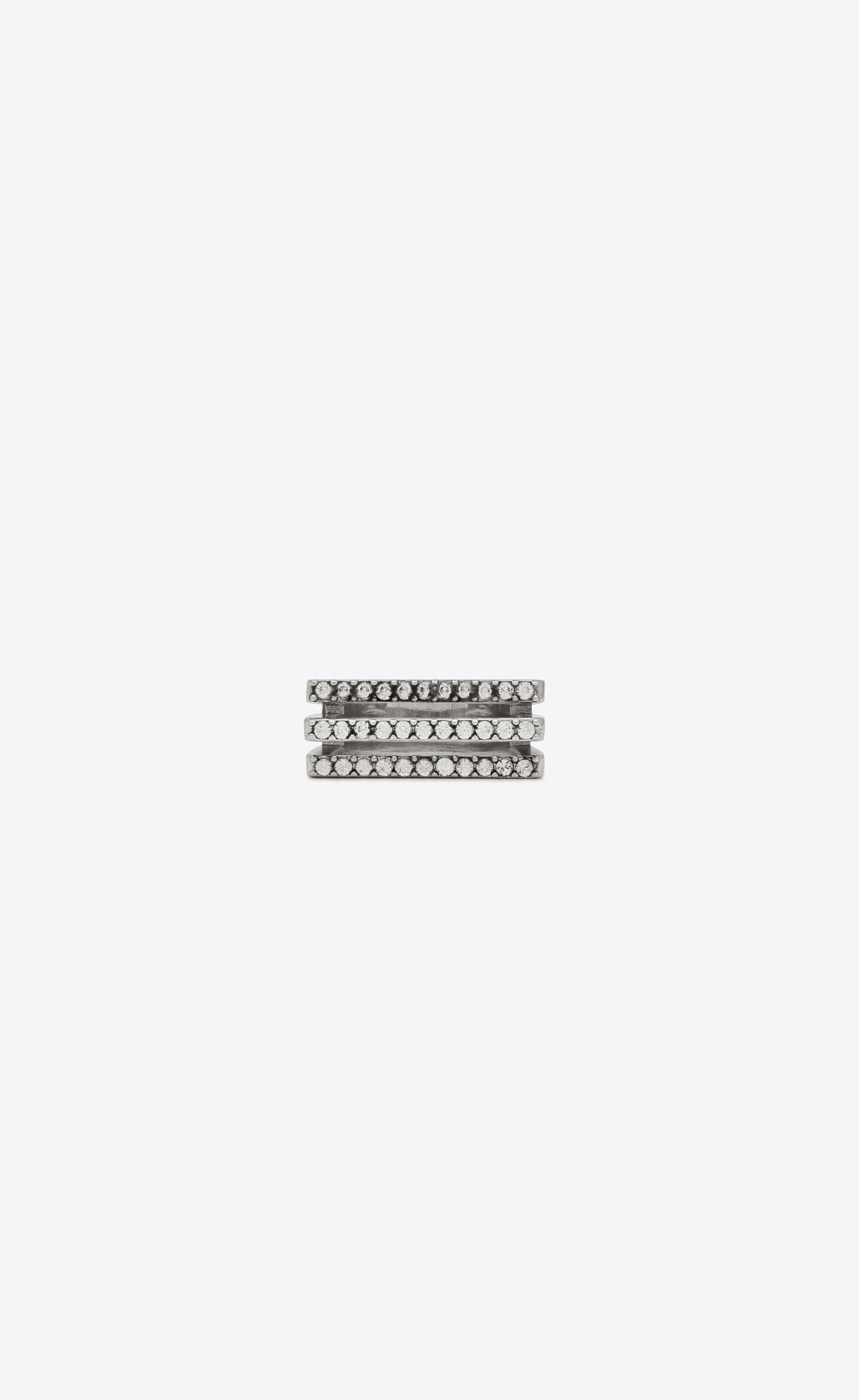 Saint Laurent Paris o1smrcs1224 Size: OS / Striped Rhinestone Ring Metal Silver Size ONE SIZE - 2 Thumbnail