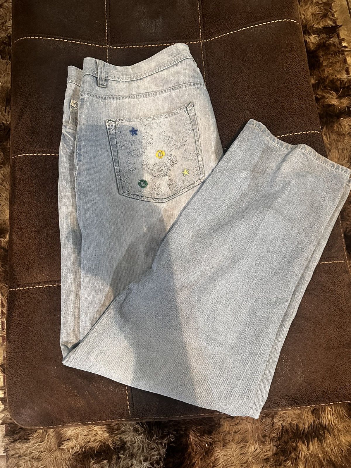 G-Unit Clean stitching, and patches light blue denim pants, 40/34 Size US 40 / EU 56 - 4 Thumbnail