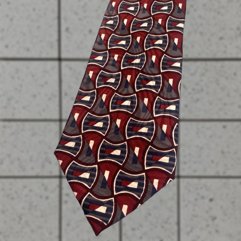 Albert Nipon VINTAGE Albert Nipon Men Silk Tie Geometric Abstract Red Gray Blue 56" 4x56 MCM 90s Tie Mens Size ONE SIZE - 1 Thumbnail